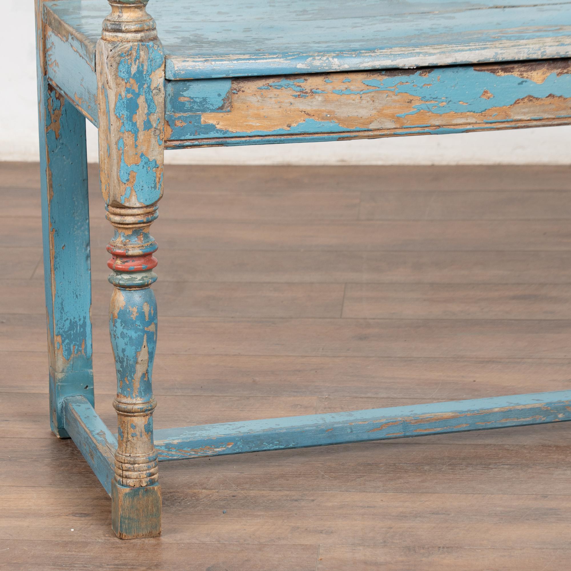 Rustic 19th Century Blue Painted Pine Bench, Denmark For Sale 6