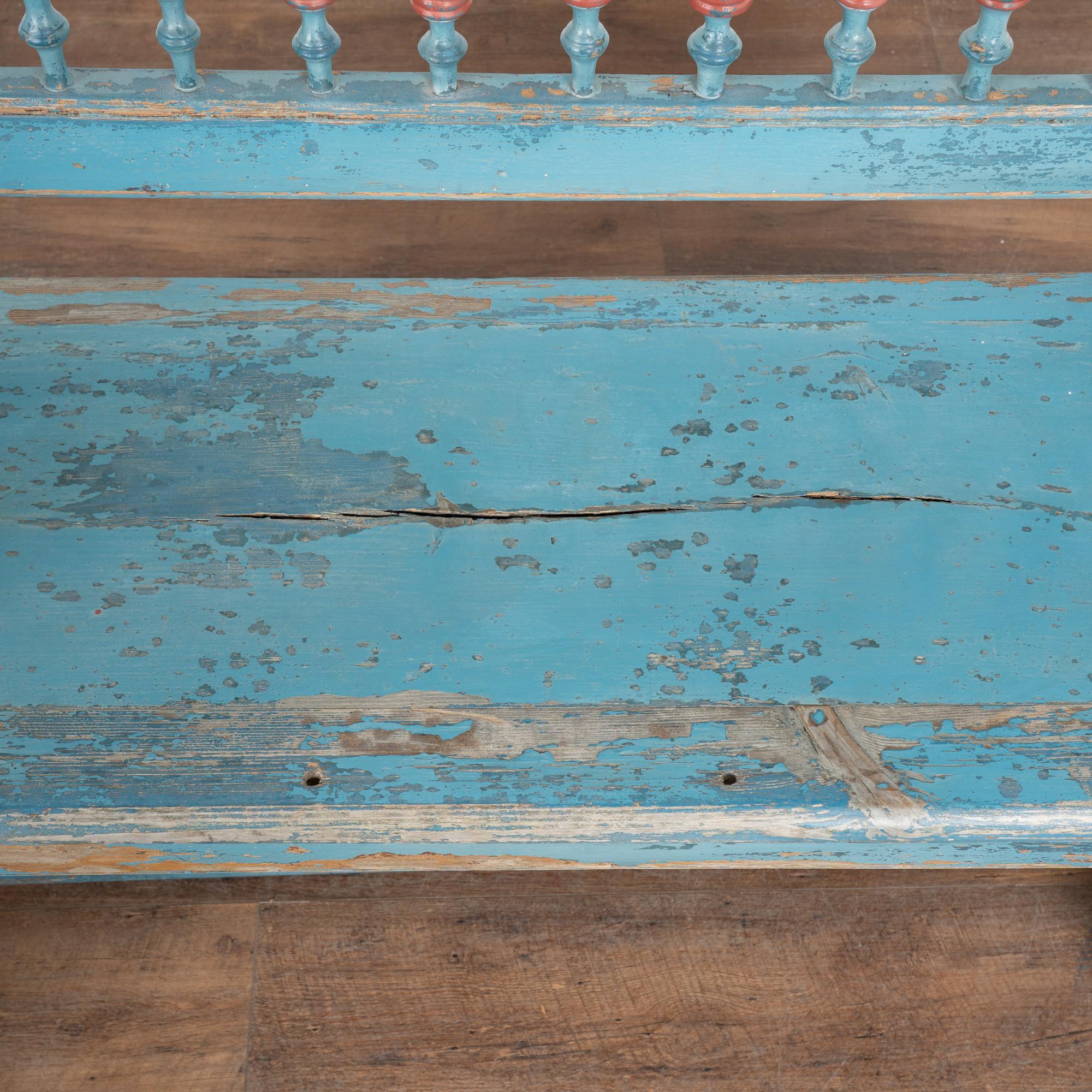 Rustic 19th Century Blue Painted Pine Bench, Denmark For Sale 7