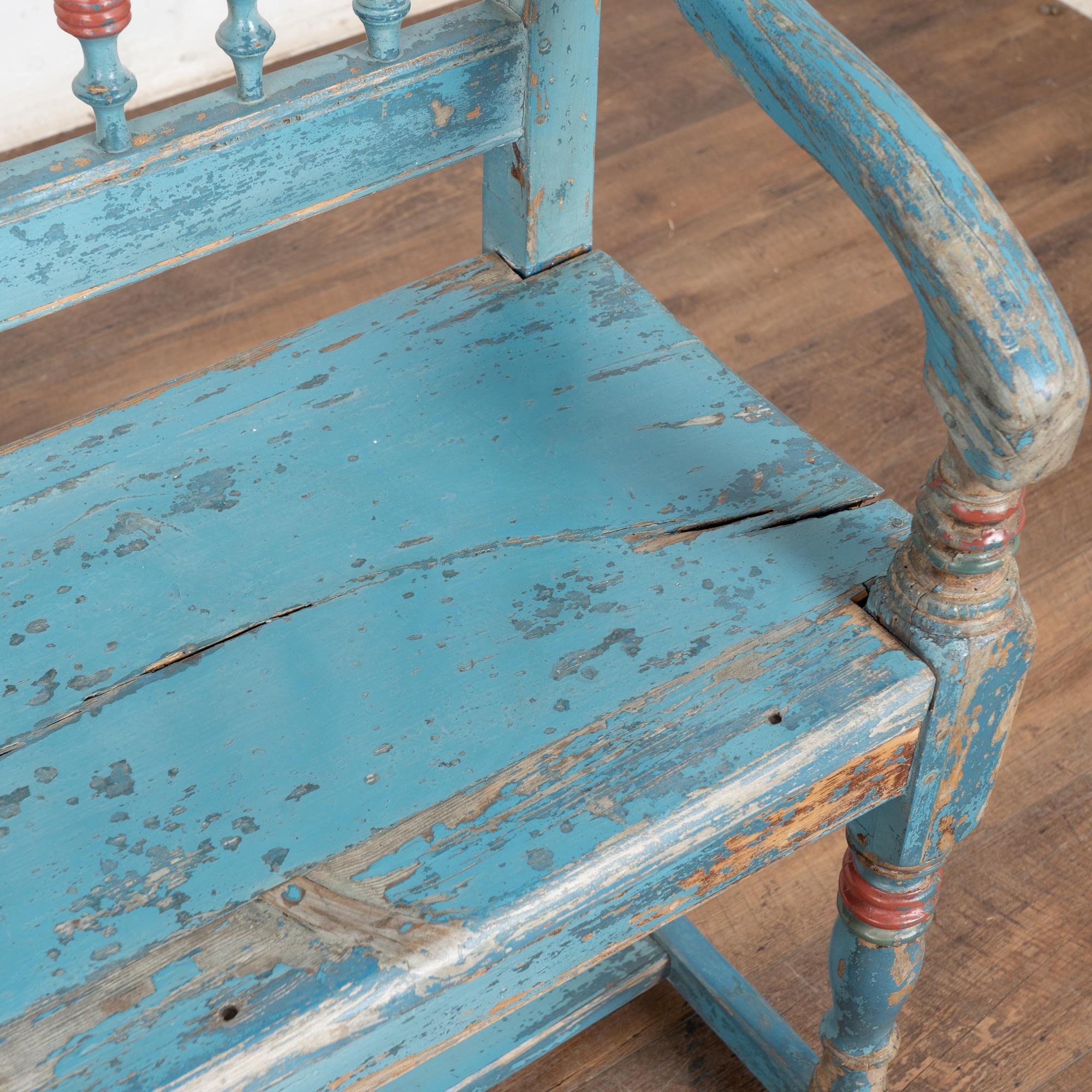 Rustic 19th Century Blue Painted Pine Bench, Denmark For Sale 8