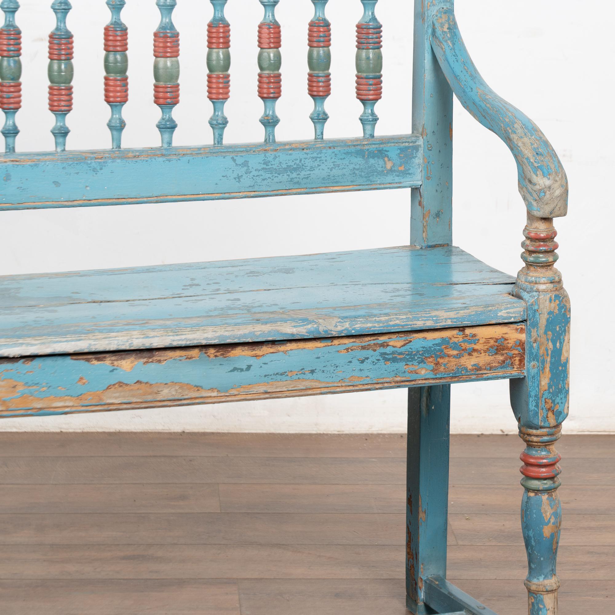 Rustic 19th Century Blue Painted Pine Bench, Denmark For Sale 9