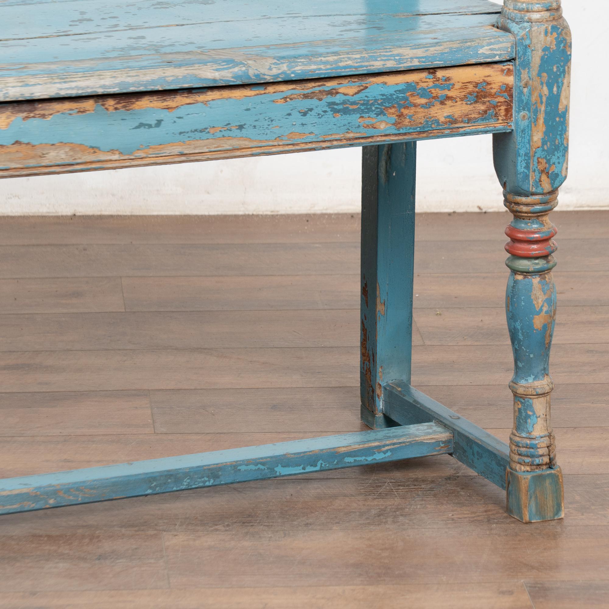 Rustic 19th Century Blue Painted Pine Bench, Denmark For Sale 10