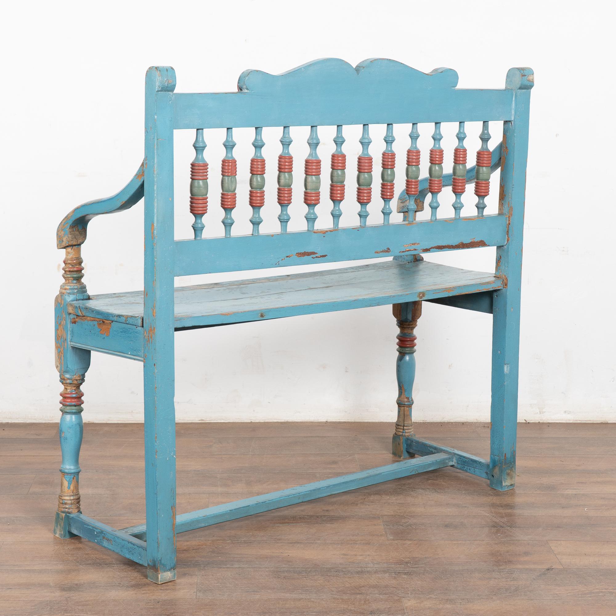 Rustic 19th Century Blue Painted Pine Bench, Denmark For Sale 11