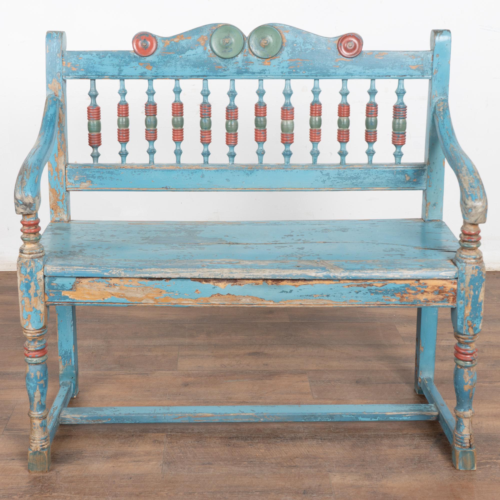 Danish Rustic 19th Century Blue Painted Pine Bench, Denmark For Sale