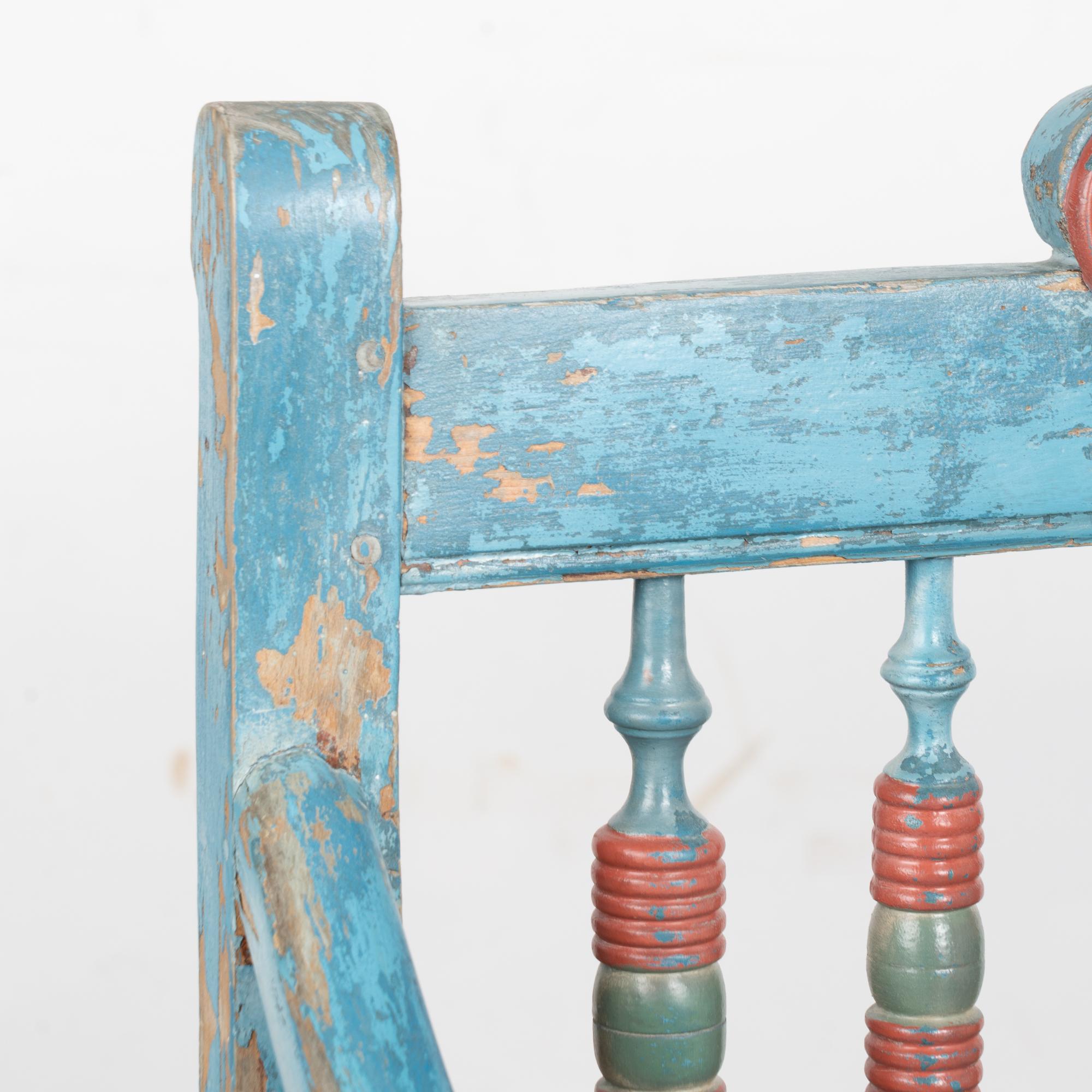 Rustic 19th Century Blue Painted Pine Bench, Denmark In Fair Condition For Sale In Round Top, TX