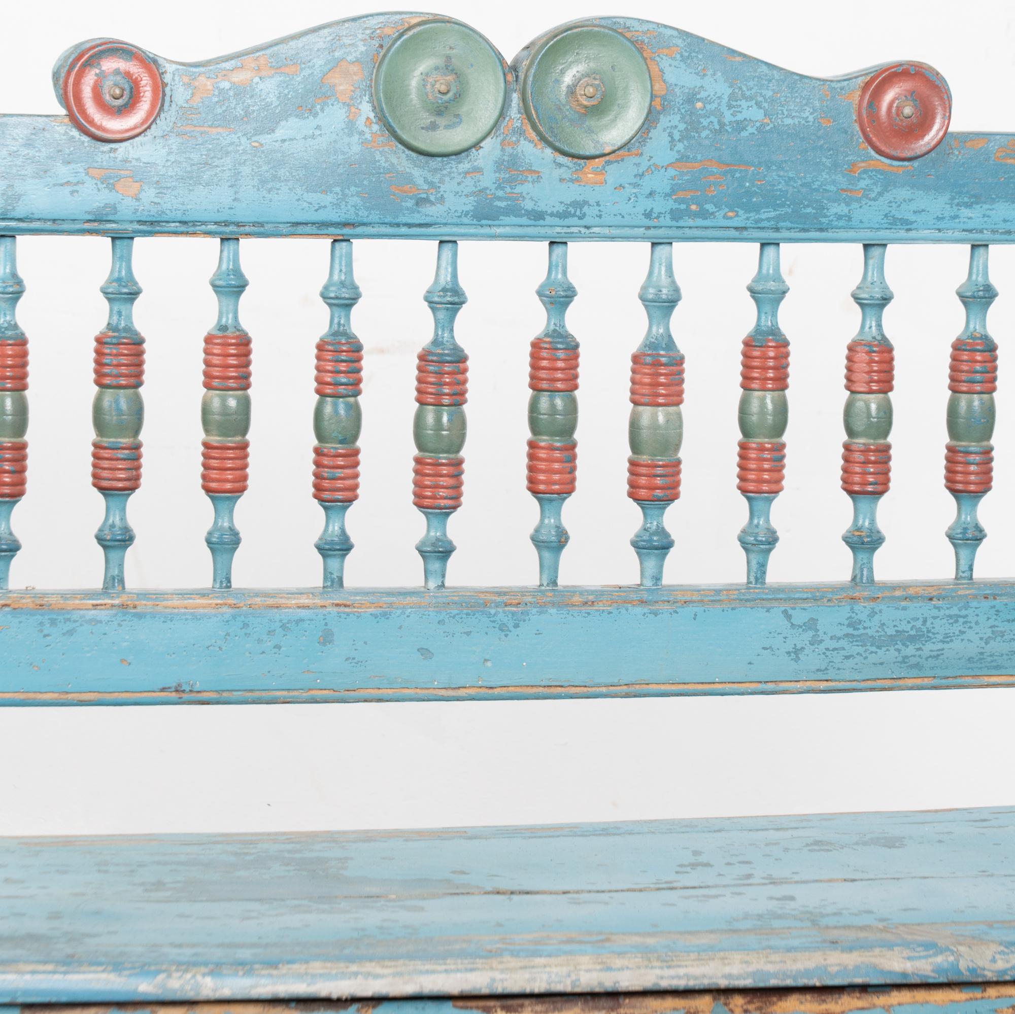 Rustic 19th Century Blue Painted Pine Bench, Denmark For Sale 1