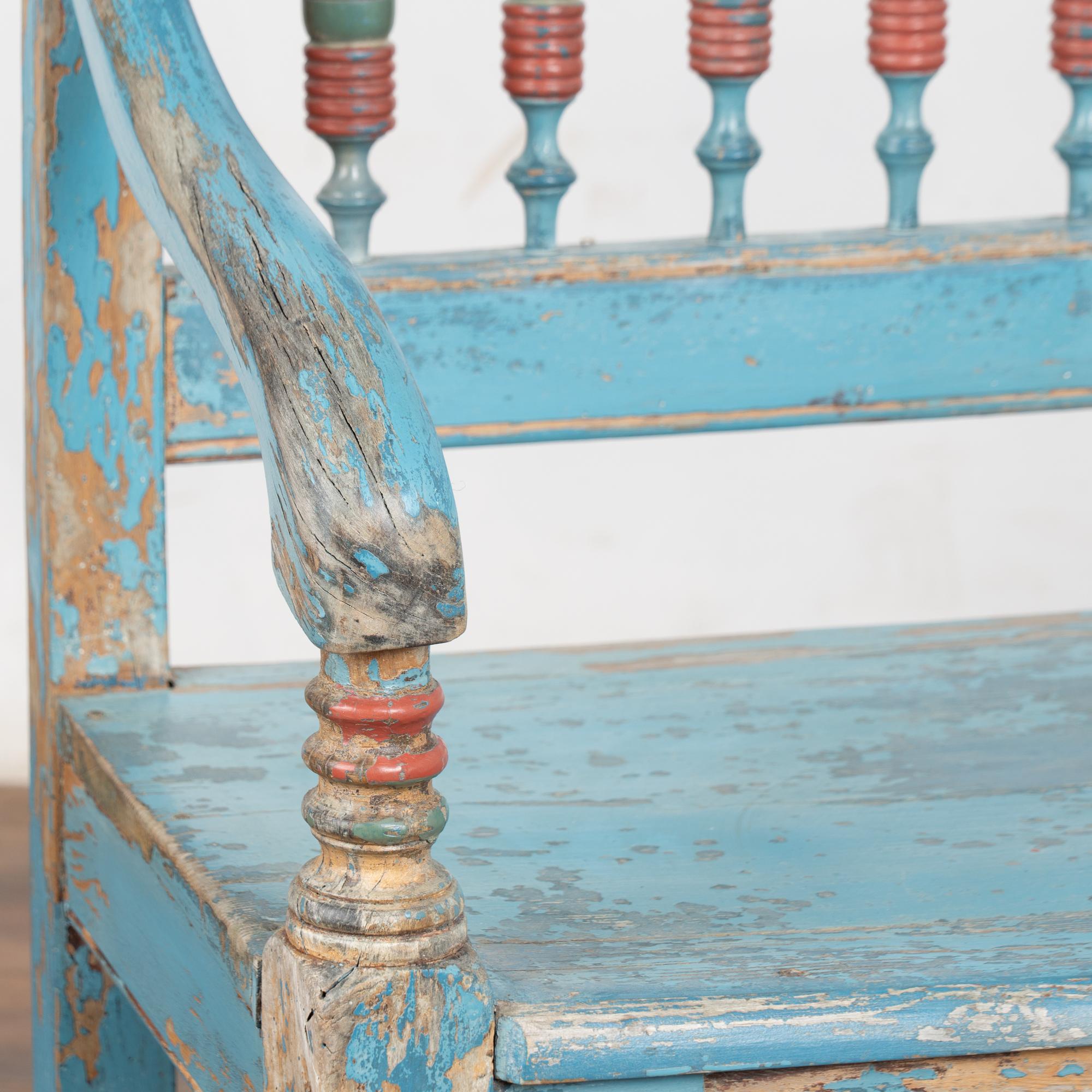 Rustic 19th Century Blue Painted Pine Bench, Denmark For Sale 3