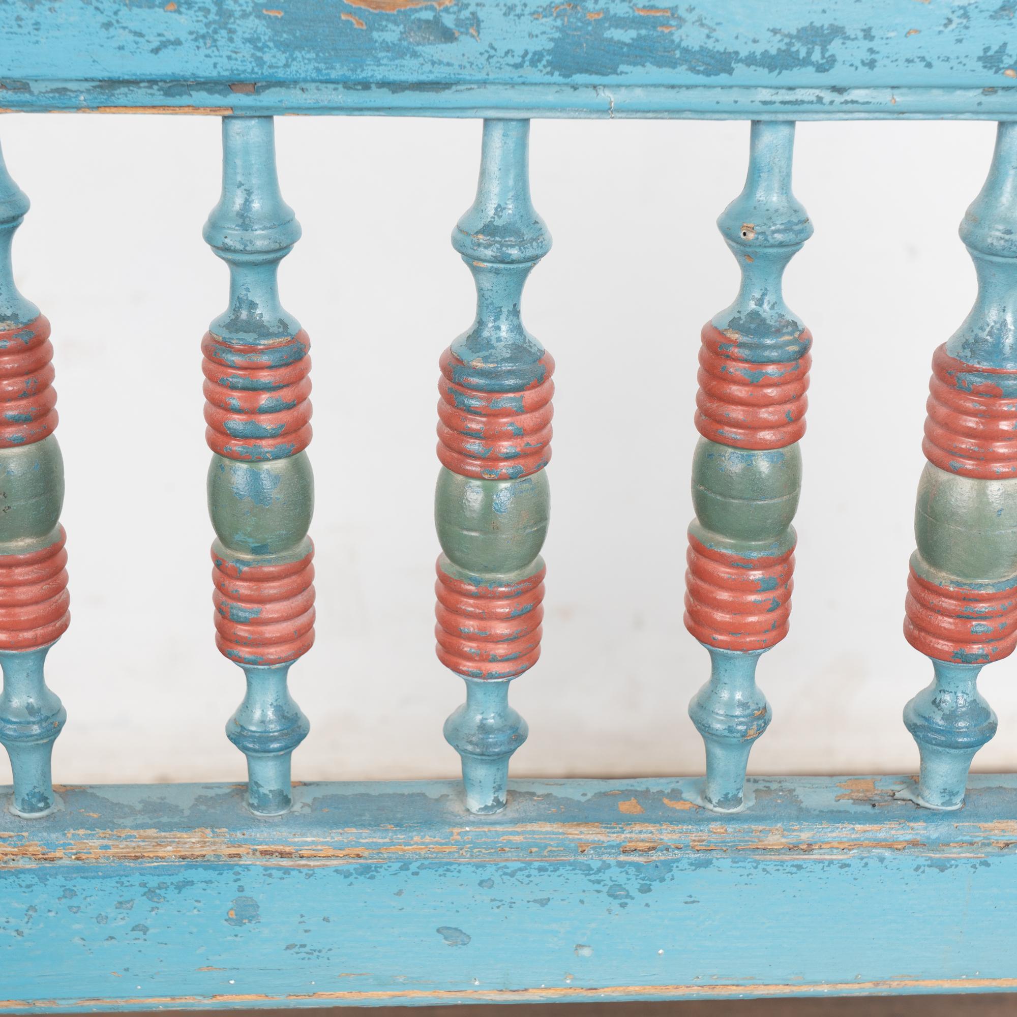 Rustic 19th Century Blue Painted Pine Bench, Denmark For Sale 4