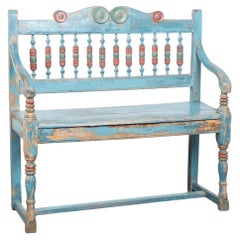 Rustic 19th Century Blue Painted Pine Bench, Denmark