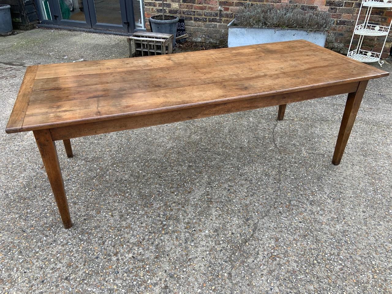 Hand-Crafted Rustic 19th Century Cherry Farmhouse Table with Bread Slide