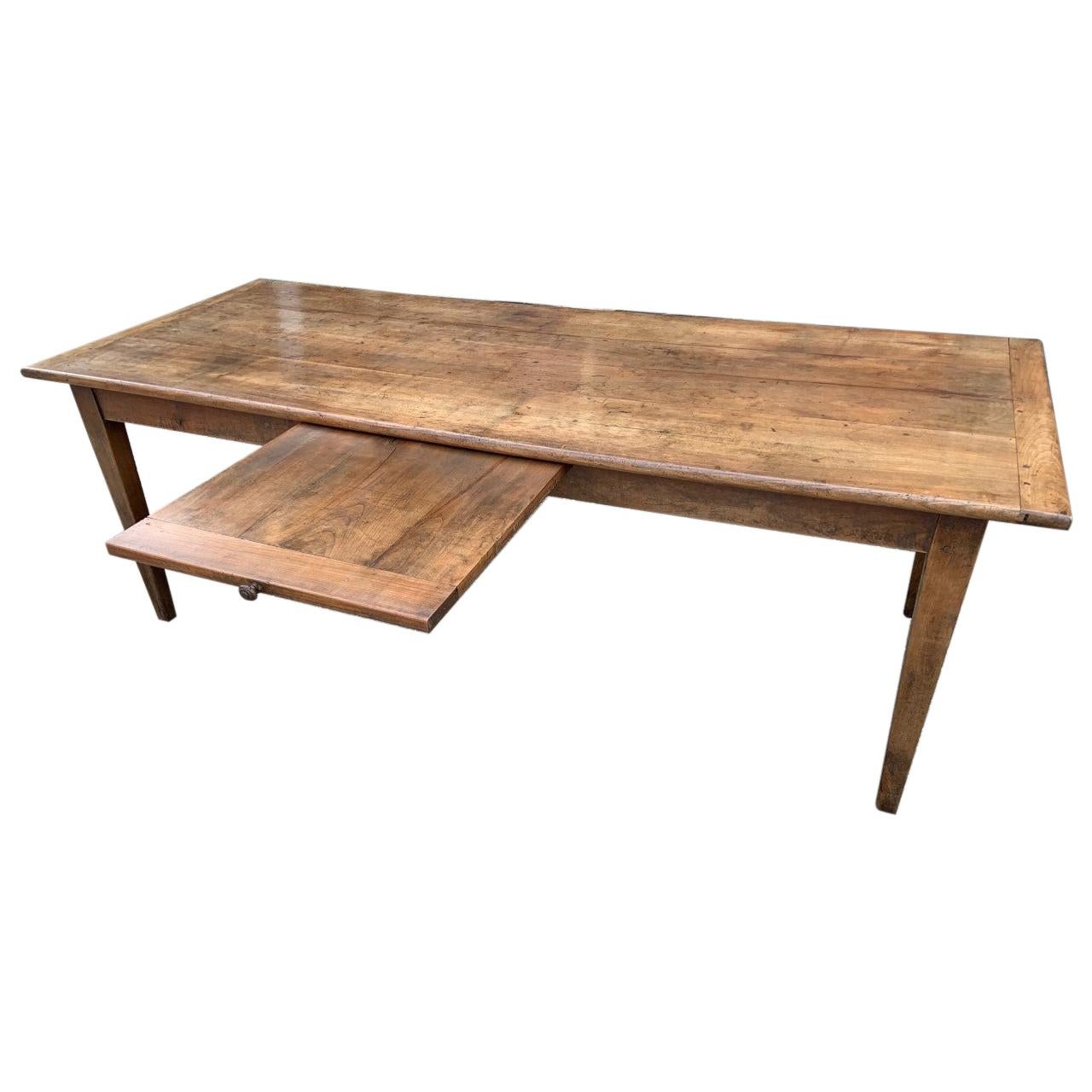 Rustic 19th Century Cherry Farmhouse Table with Bread Slide