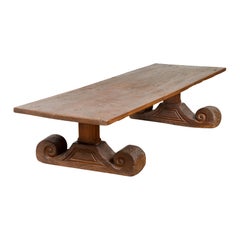 Rustic 19th Century Elm Coffee Table with Large Scrolling Feet