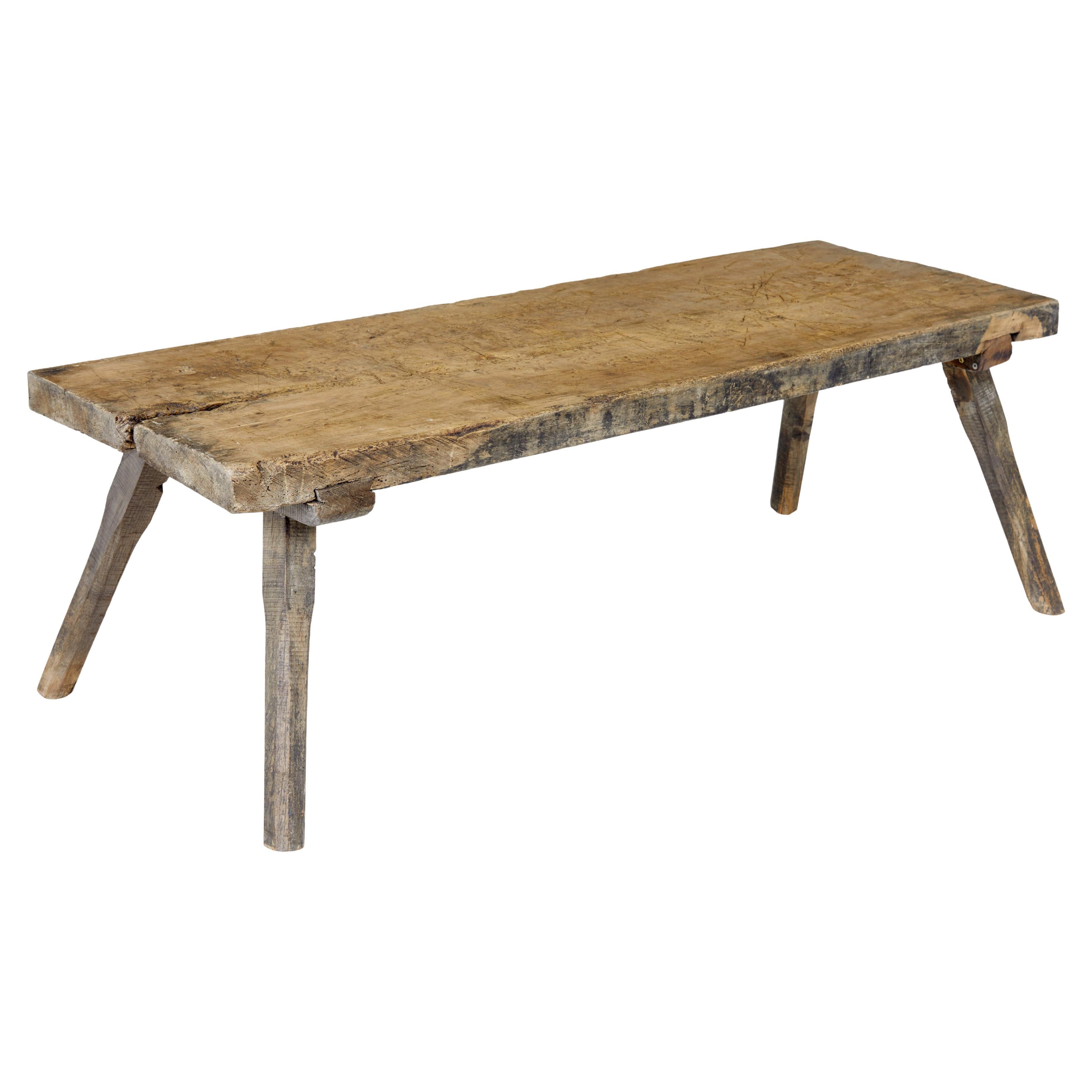 Rustic 19th Century elm pig bench For Sale