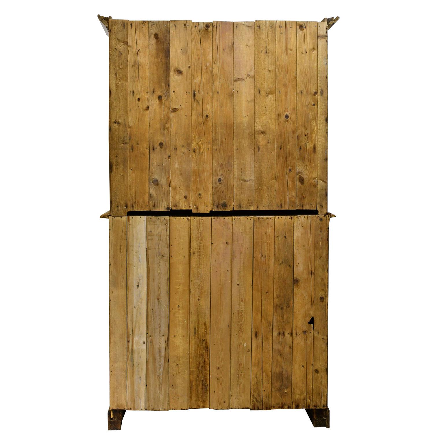 Mid-19th Century Rustic 19th Century English Country Cupboard in Pine with Glazed Doors