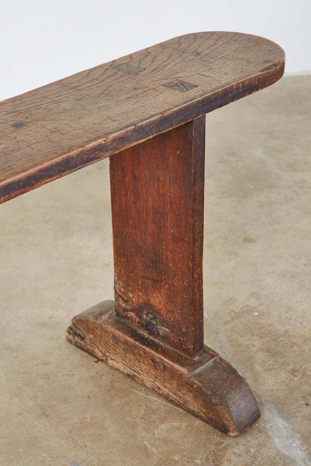 Rustic 19th Century English Provincial Oak Carved Bench 8