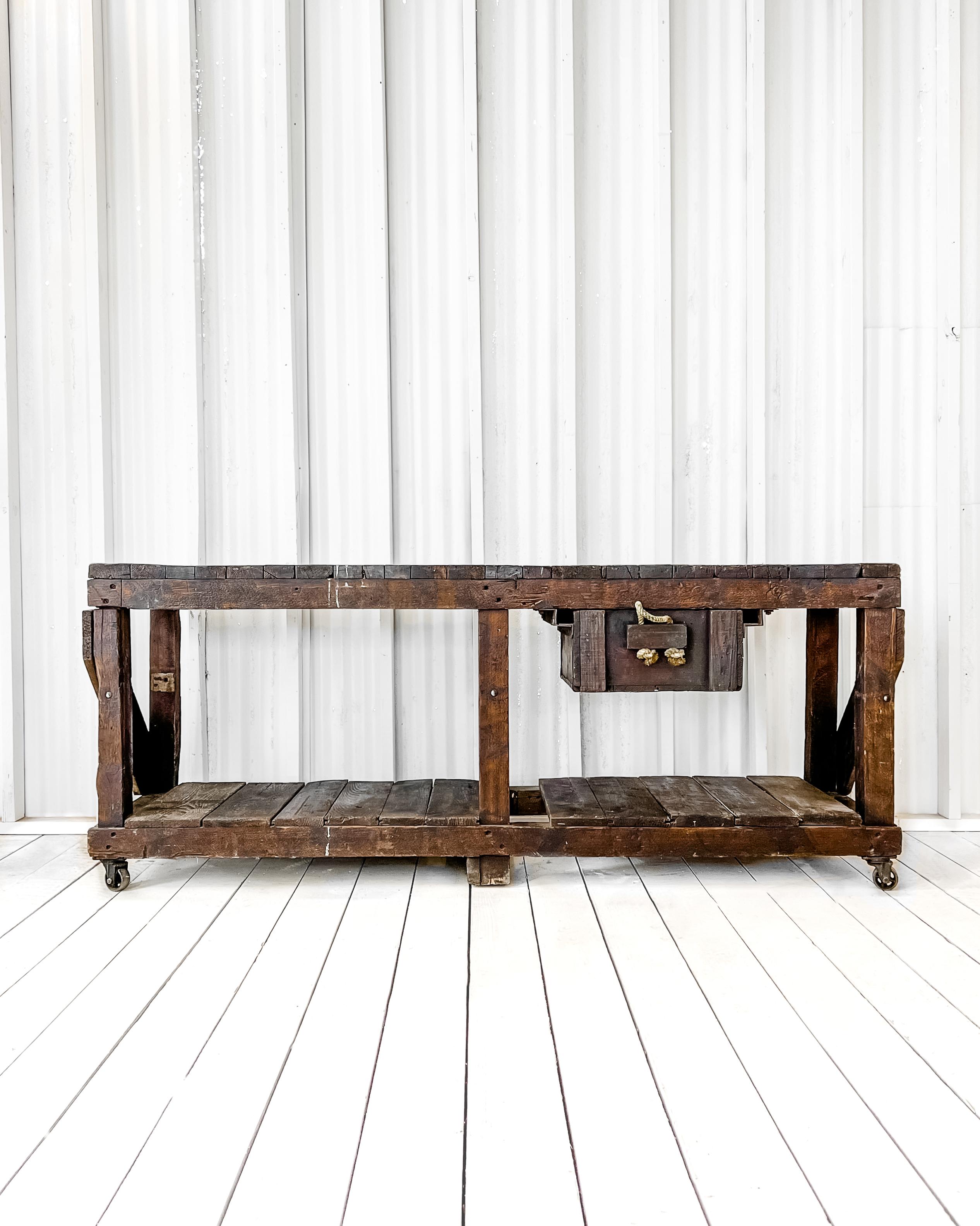 Rustic 19th Century English Workbench, Kitchen Island In Good Condition In Mckinney, TX