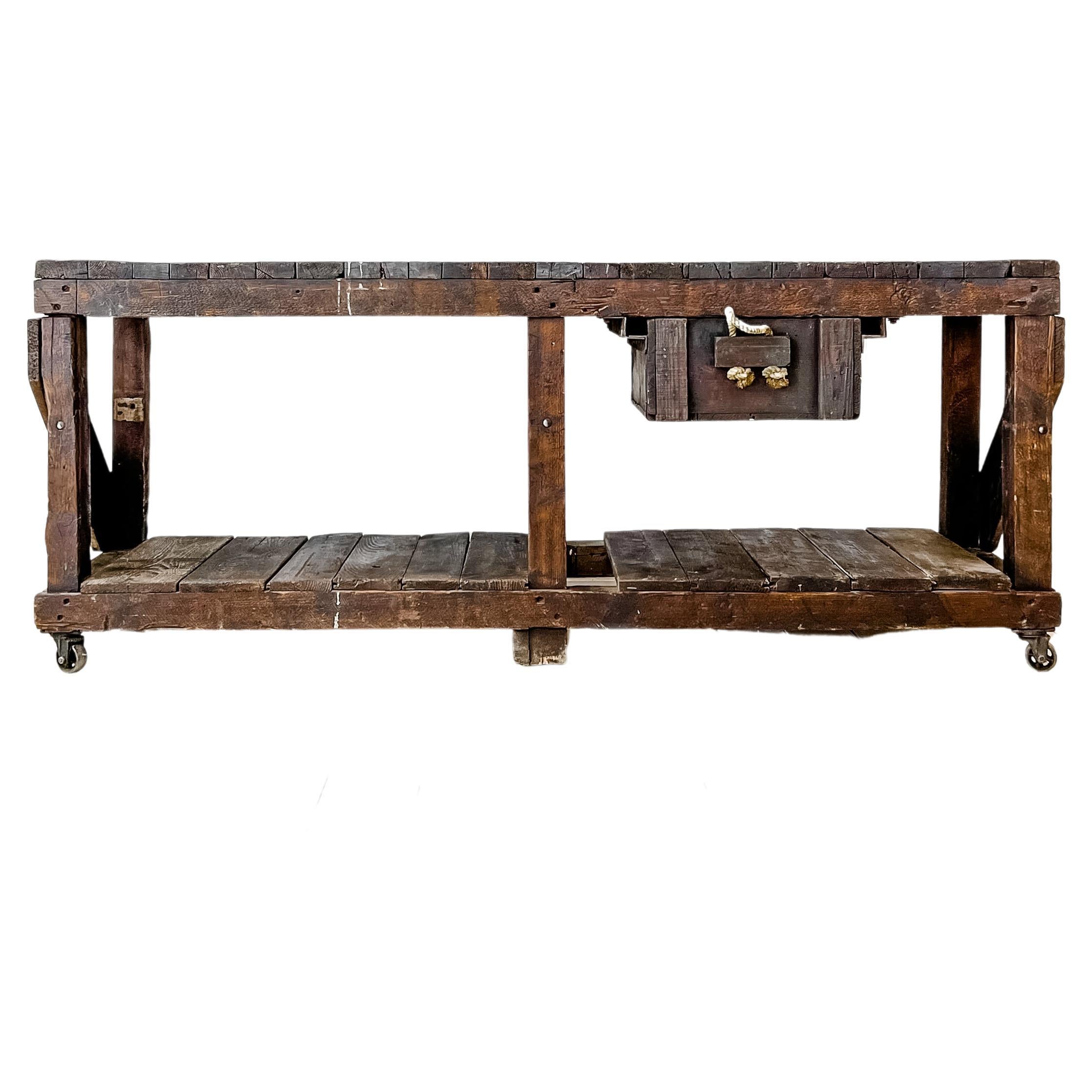 Rustic 19th Century English Workbench, Kitchen Island