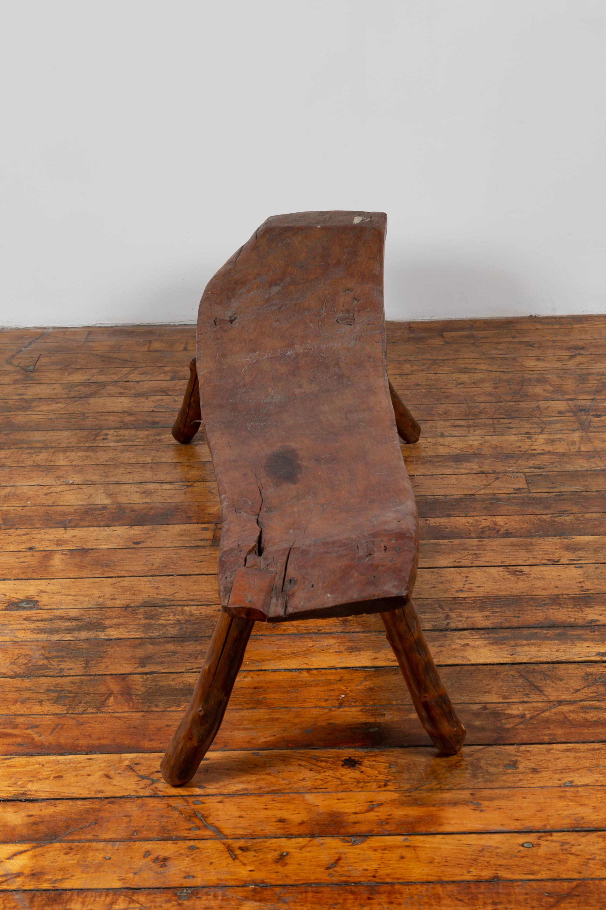 Rustic 19th Century Freeform Javanese Wooden Bench with Weathered Patina 4