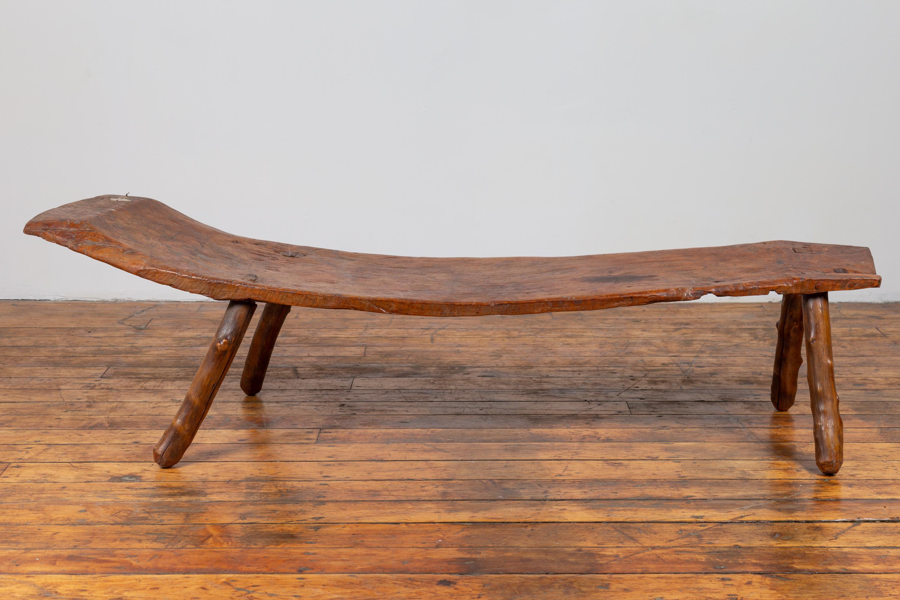 Rustic 19th Century Freeform Javanese Wooden Bench with Weathered Patina 5