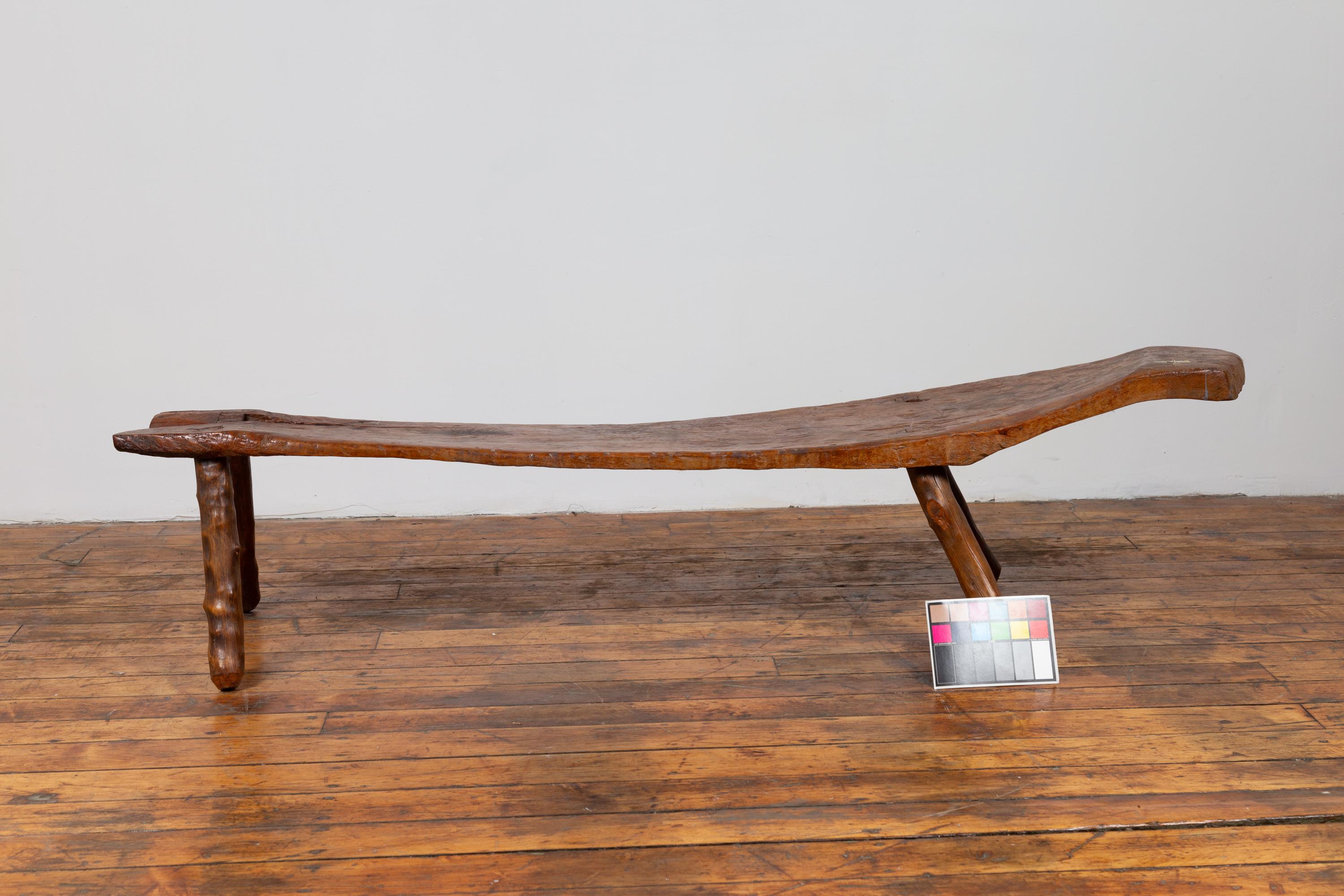 Rustic 19th Century Freeform Javanese Wooden Bench with Weathered Patina 7