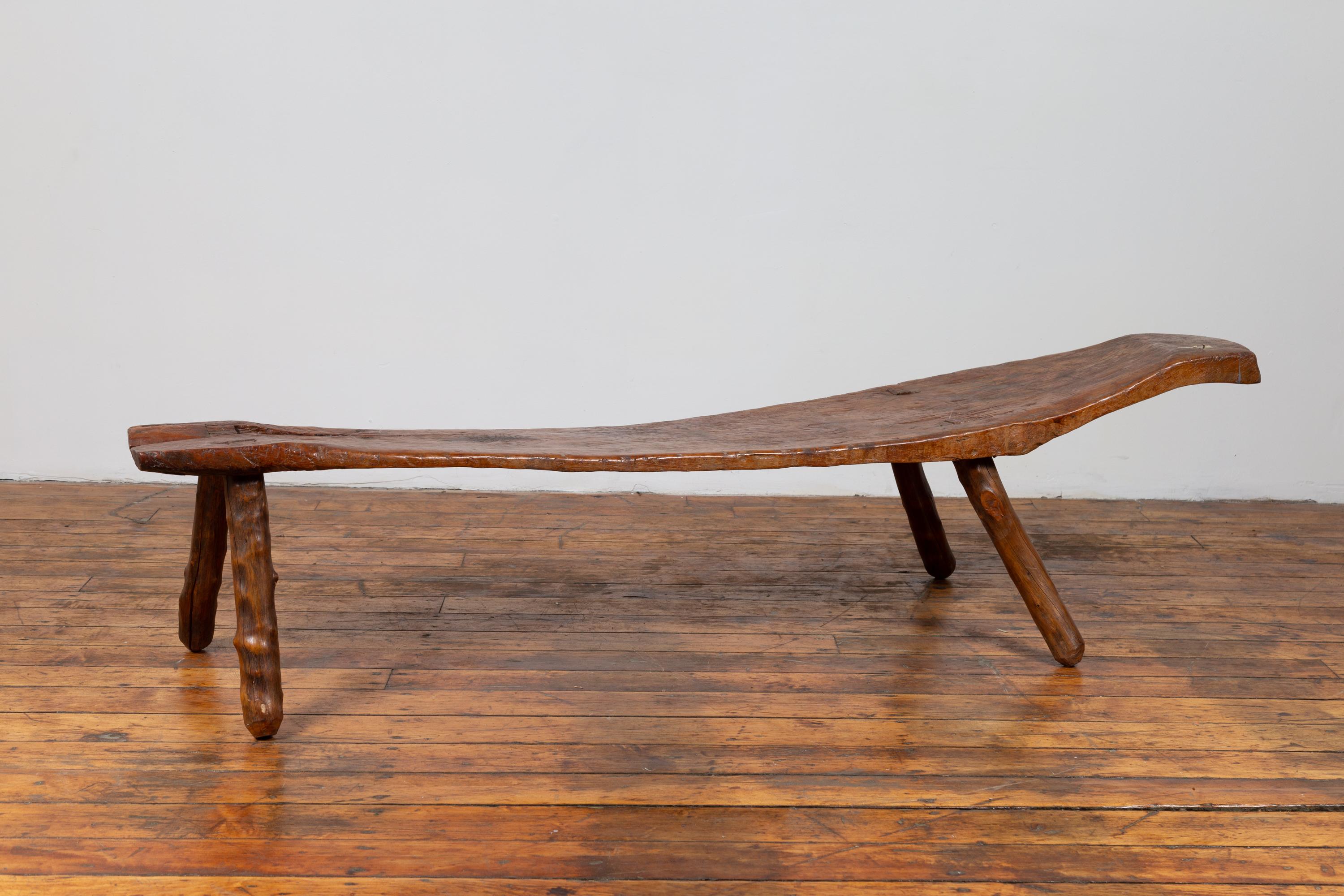 Rustic 19th Century Freeform Javanese Wooden Bench with Weathered Patina 3