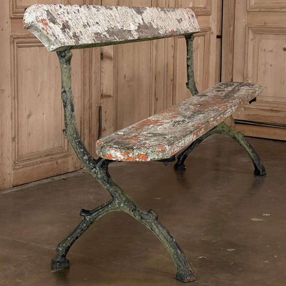 Rustic 19th Century French Garden Bench with Cast Iron Legs For Sale 4