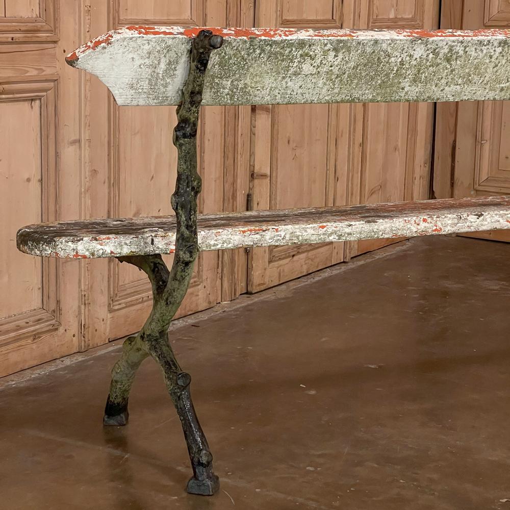 Rustic 19th Century French Garden Bench with Cast Iron Legs For Sale 6