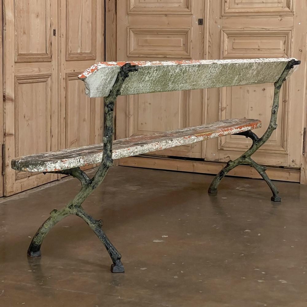 Banc de jardin rustique français du 19ème siècle avec pieds en fonte 4