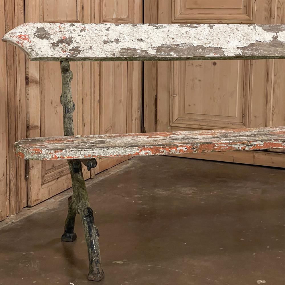 Belle Époque Rustic 19th Century French Garden Bench with Cast Iron Legs For Sale