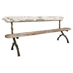 Banc de jardin rustique français du 19ème siècle avec pieds en fonte