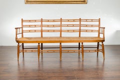 Rustic 19th Century French Walnut Bench with Open Back and Long Rush Seat
