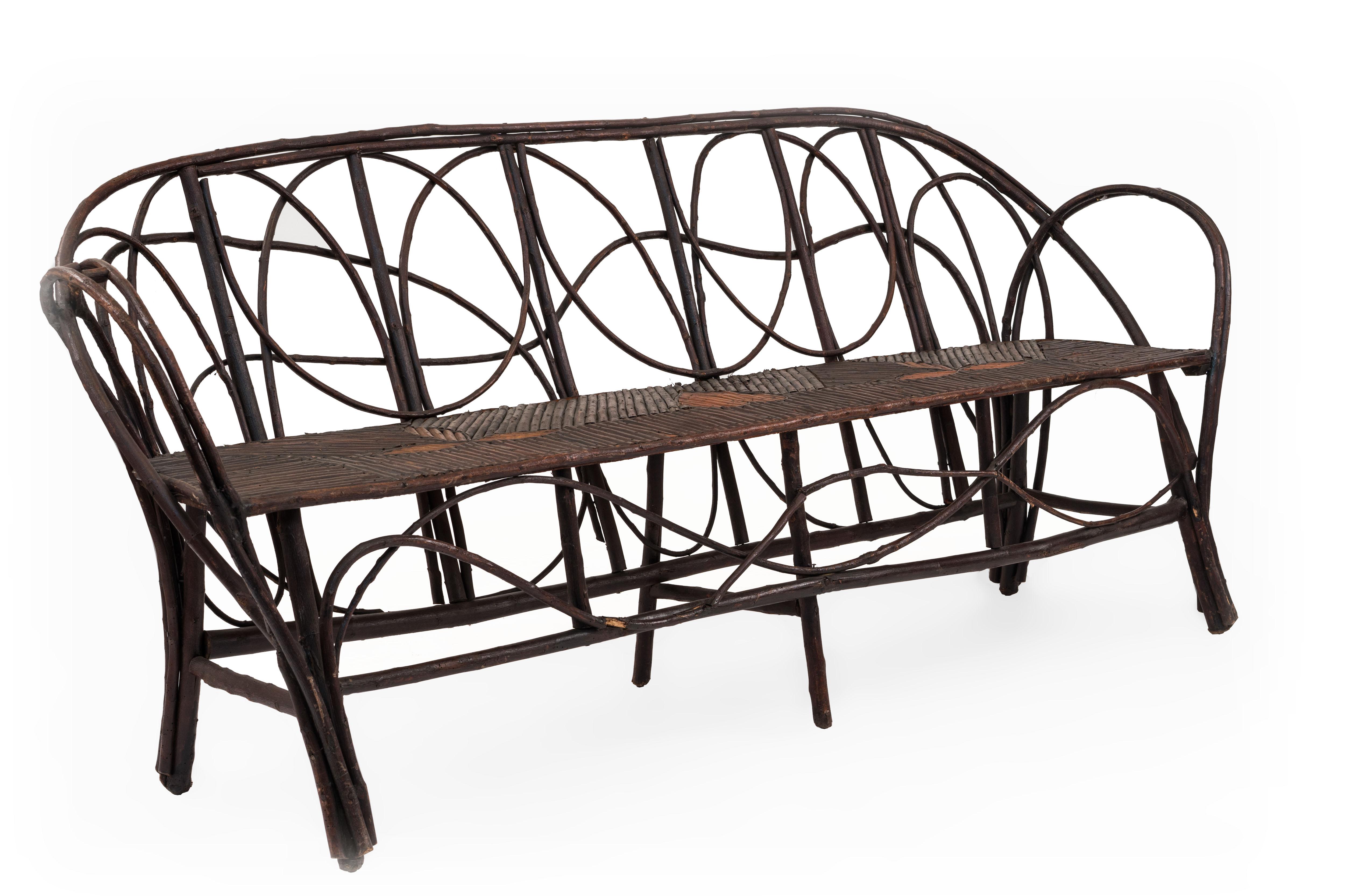 French Continental Rustic Bent Willow Settee For Sale