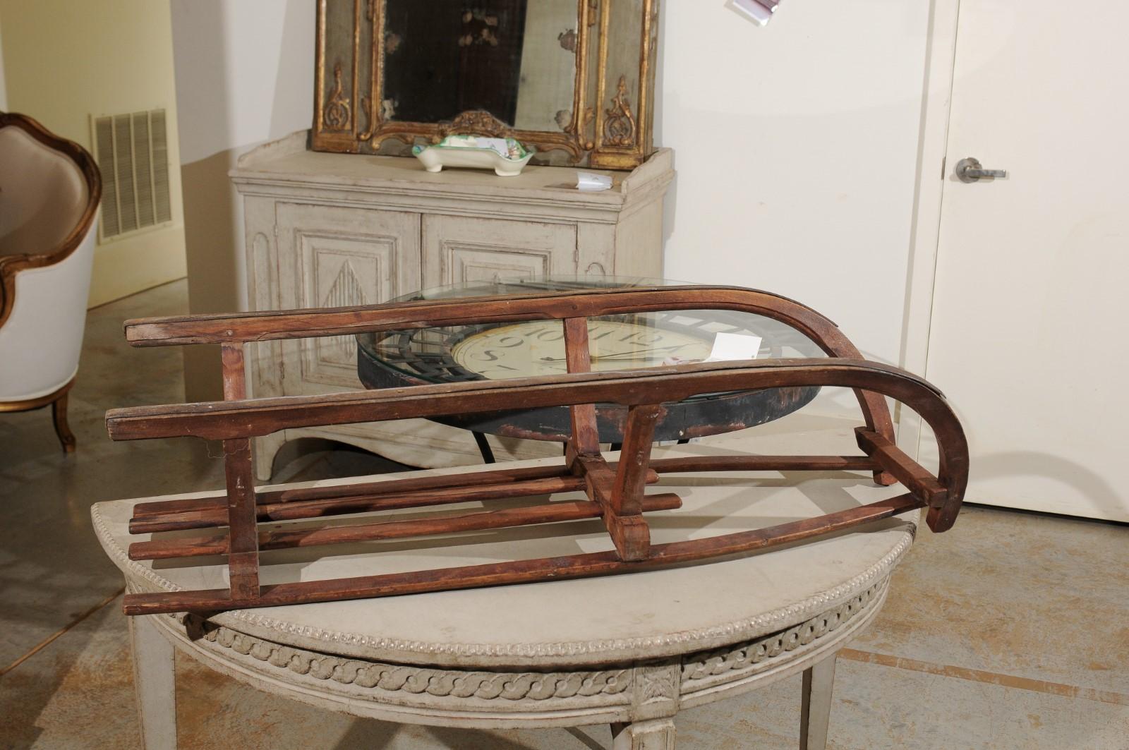 Rustic 19th Century French Wooden Sled with Weathered Patina and Curving Base For Sale 4