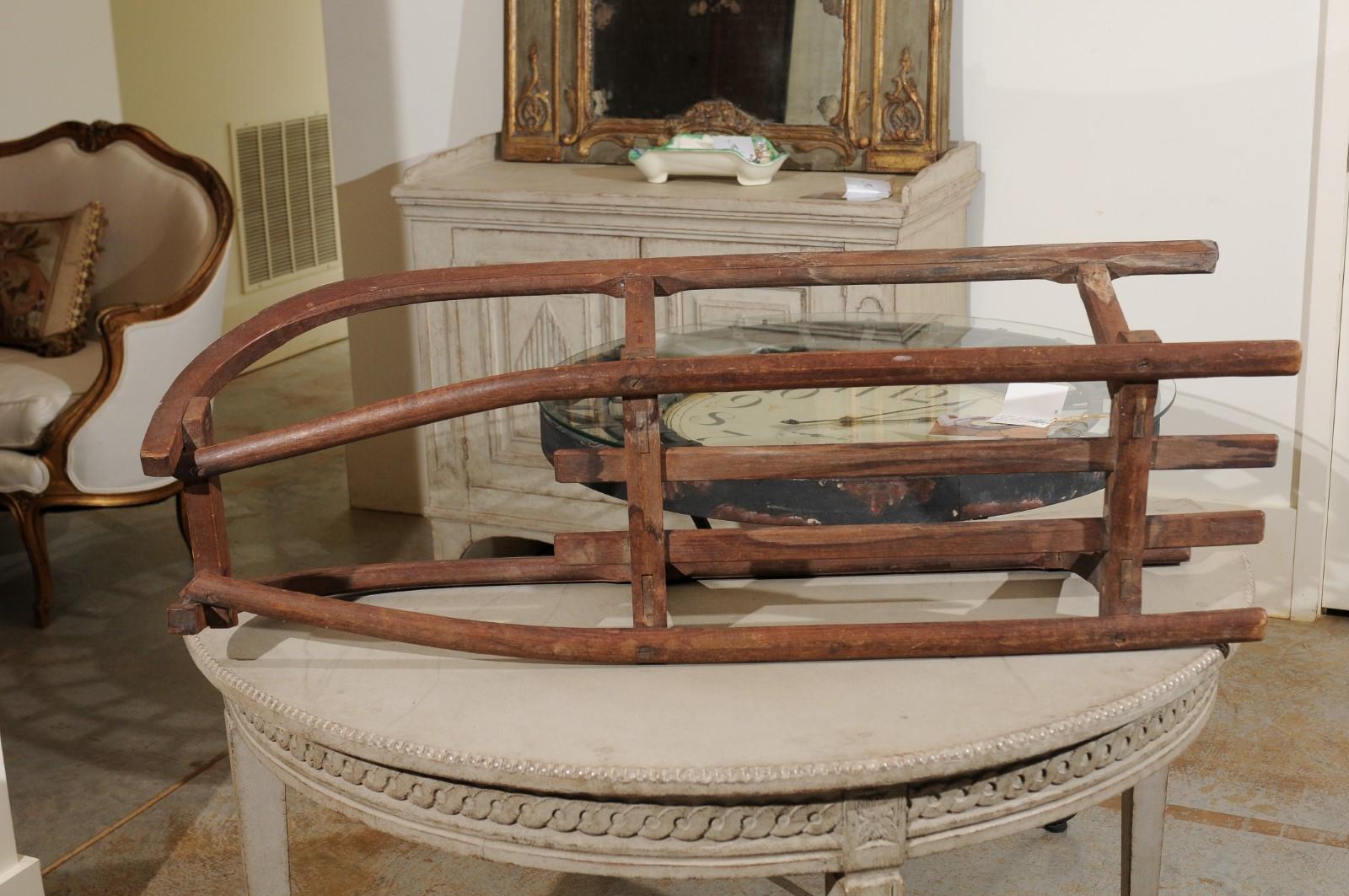 Rustic 19th Century French Wooden Sled with Weathered Patina and Curving Base For Sale 3