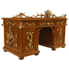 Rustic Continental German Oak Kneehole Desk