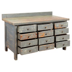 Rustic 19th Century Gray Apothecary Work Table Counter Sideboard