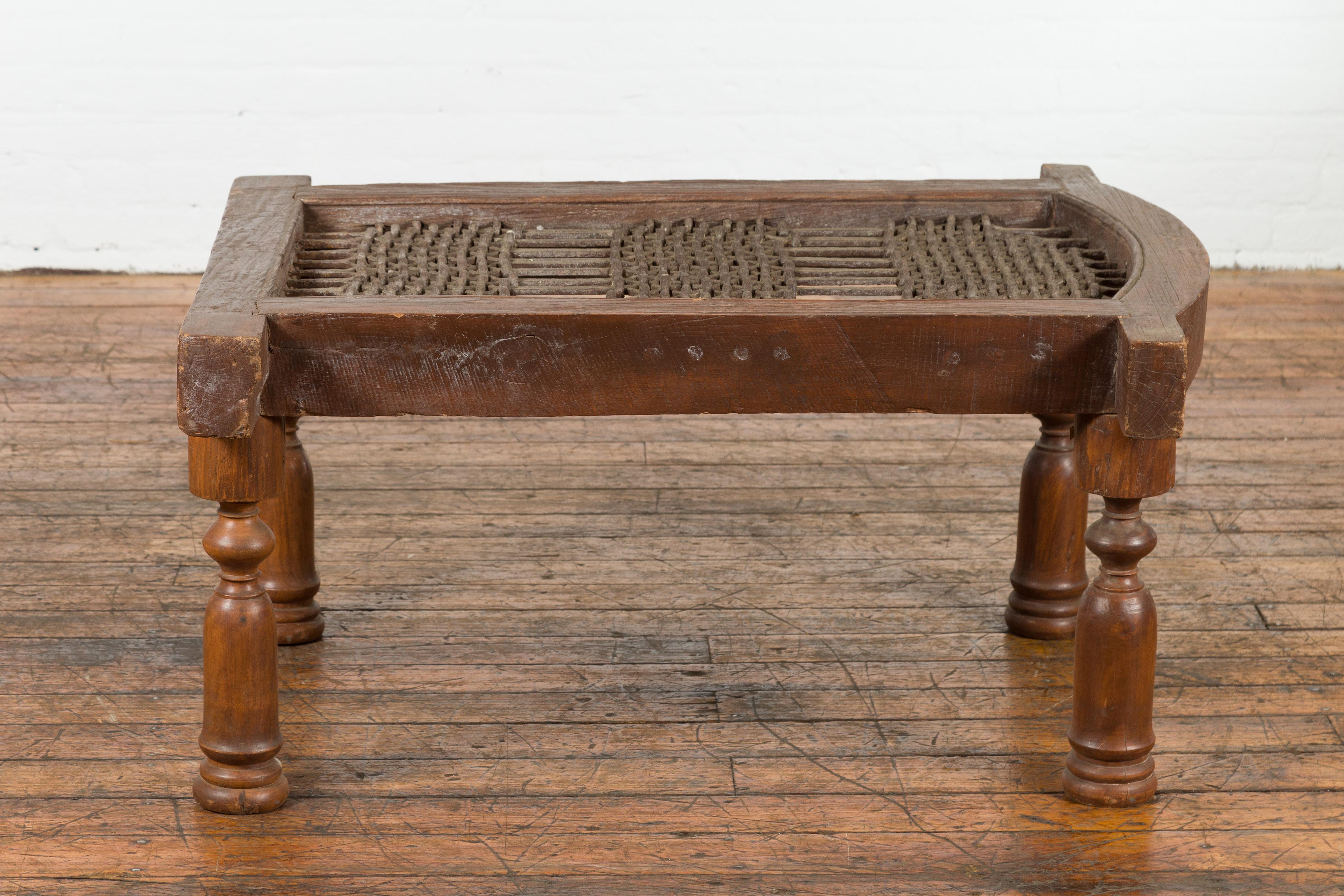 Rustic 19th Century Indian Iron Window Grate Made Into a Coffee Table For Sale 7