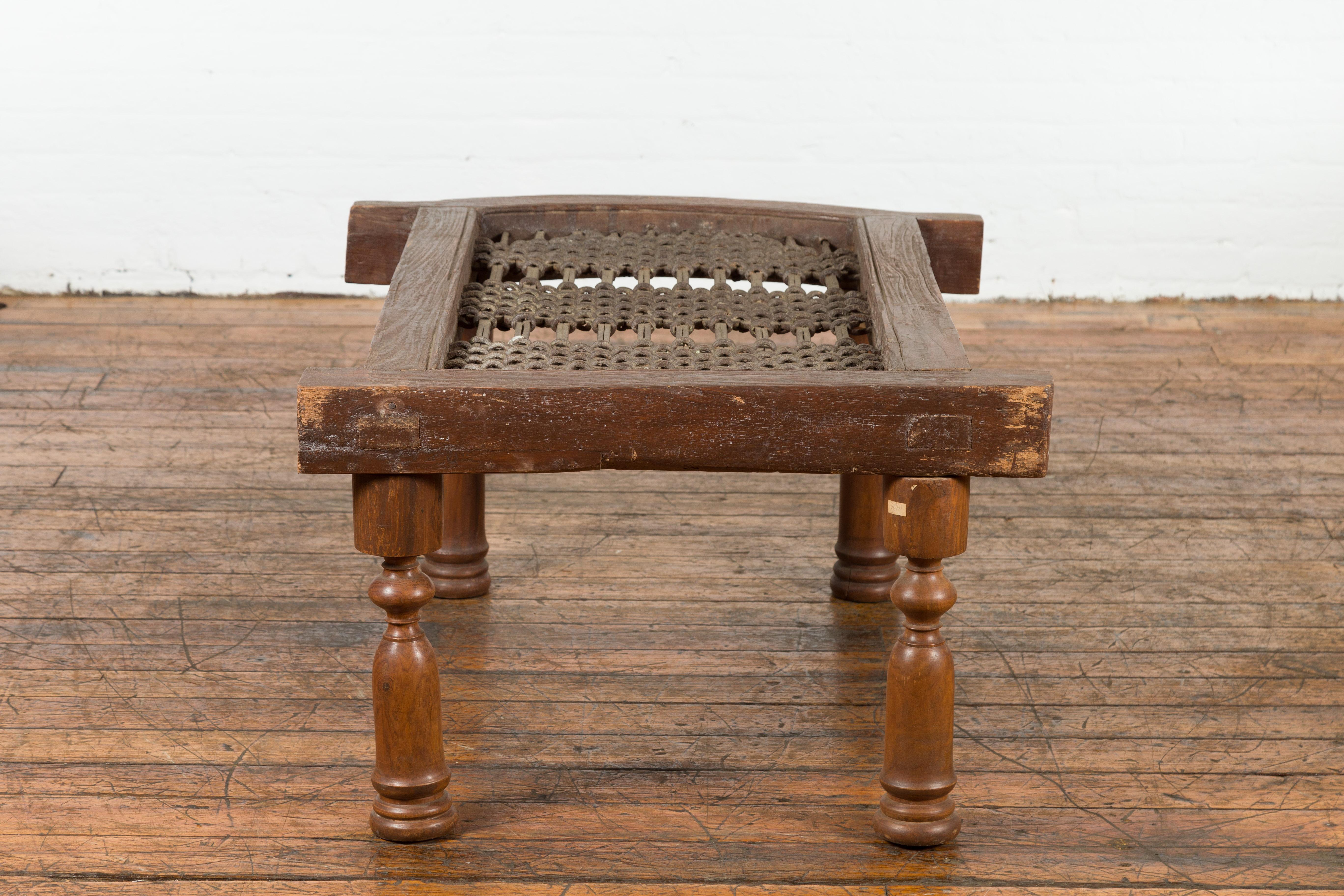 Rustic 19th Century Indian Iron Window Grate Made Into a Coffee Table For Sale 8