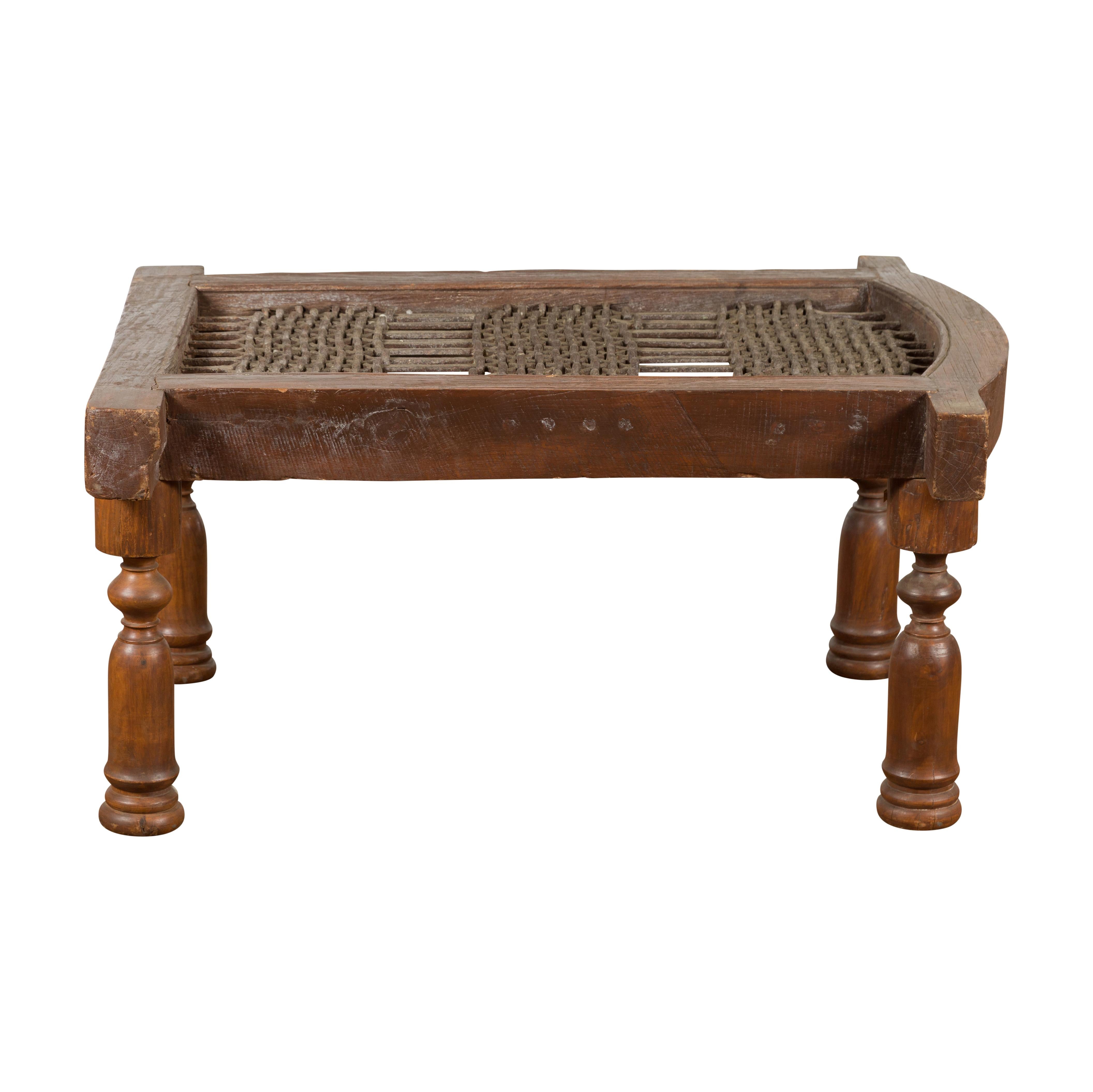 Rustic 19th Century Indian Iron Window Grate Made Into a Coffee Table For Sale 9
