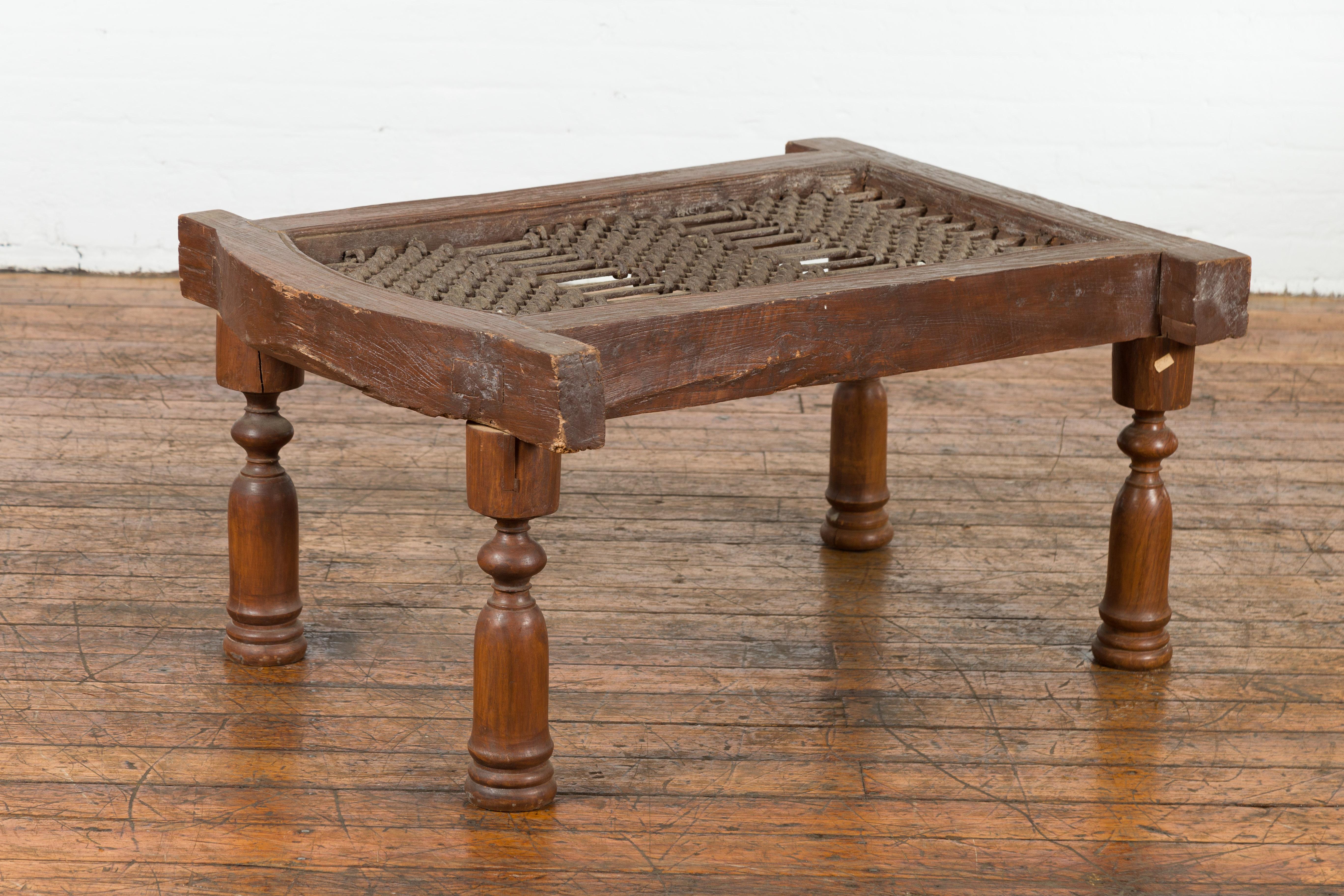 Turned Rustic 19th Century Indian Iron Window Grate Made Into a Coffee Table For Sale