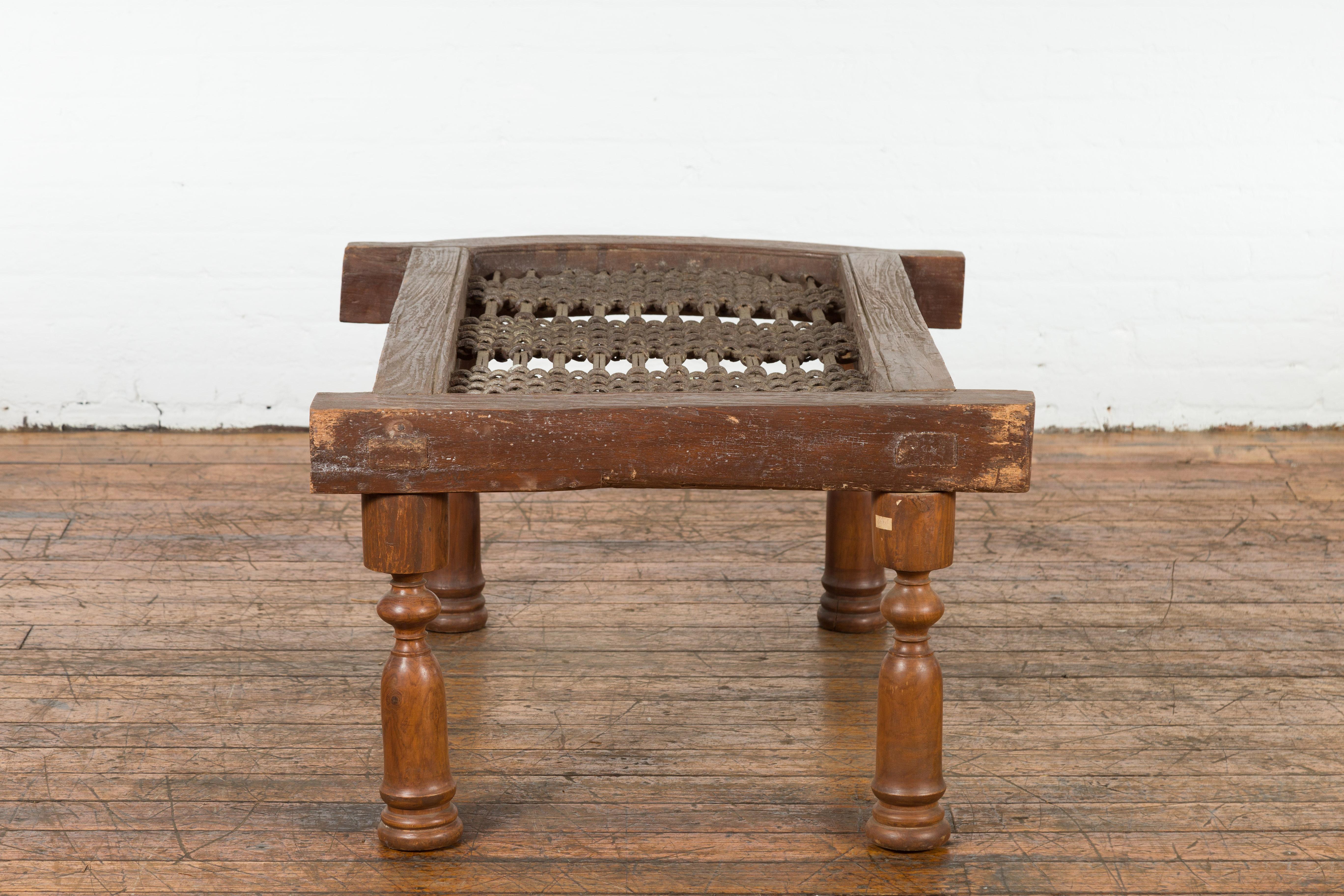 Rustic 19th Century Indian Iron Window Grate Made Into a Coffee Table In Good Condition For Sale In Yonkers, NY
