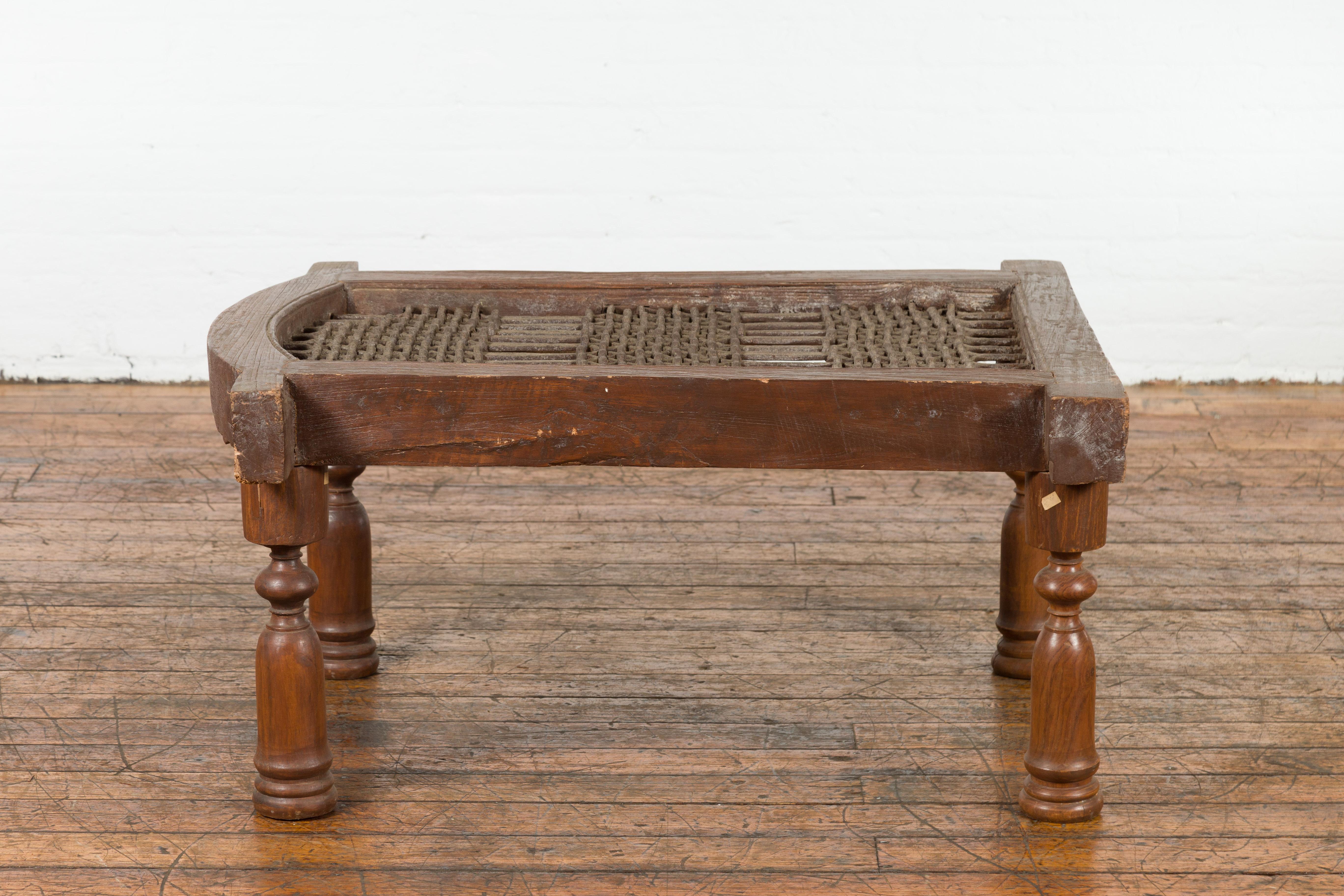 Rustic 19th Century Indian Iron Window Grate Made Into a Coffee Table For Sale 1