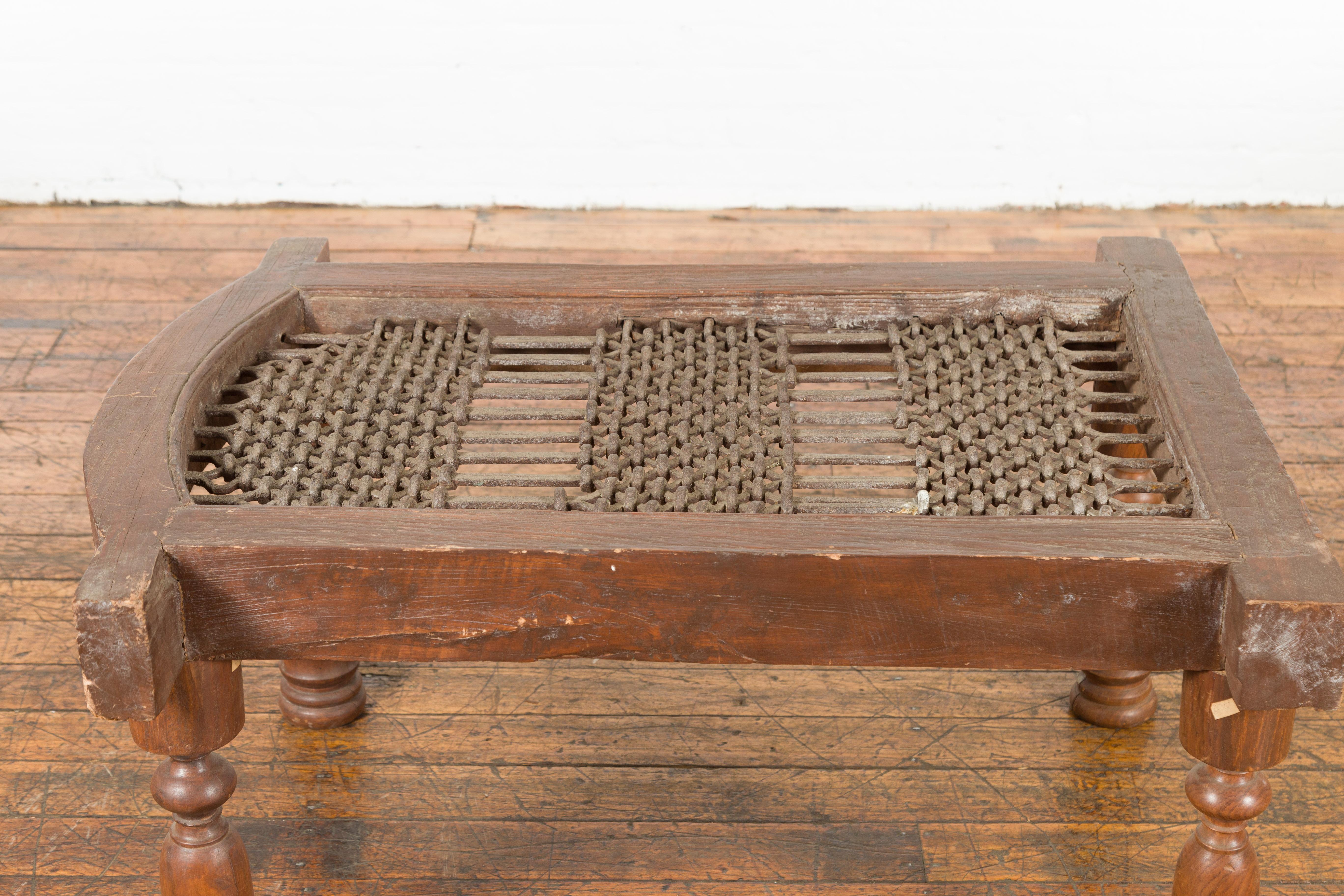 Rustic 19th Century Indian Iron Window Grate Made Into a Coffee Table For Sale 2