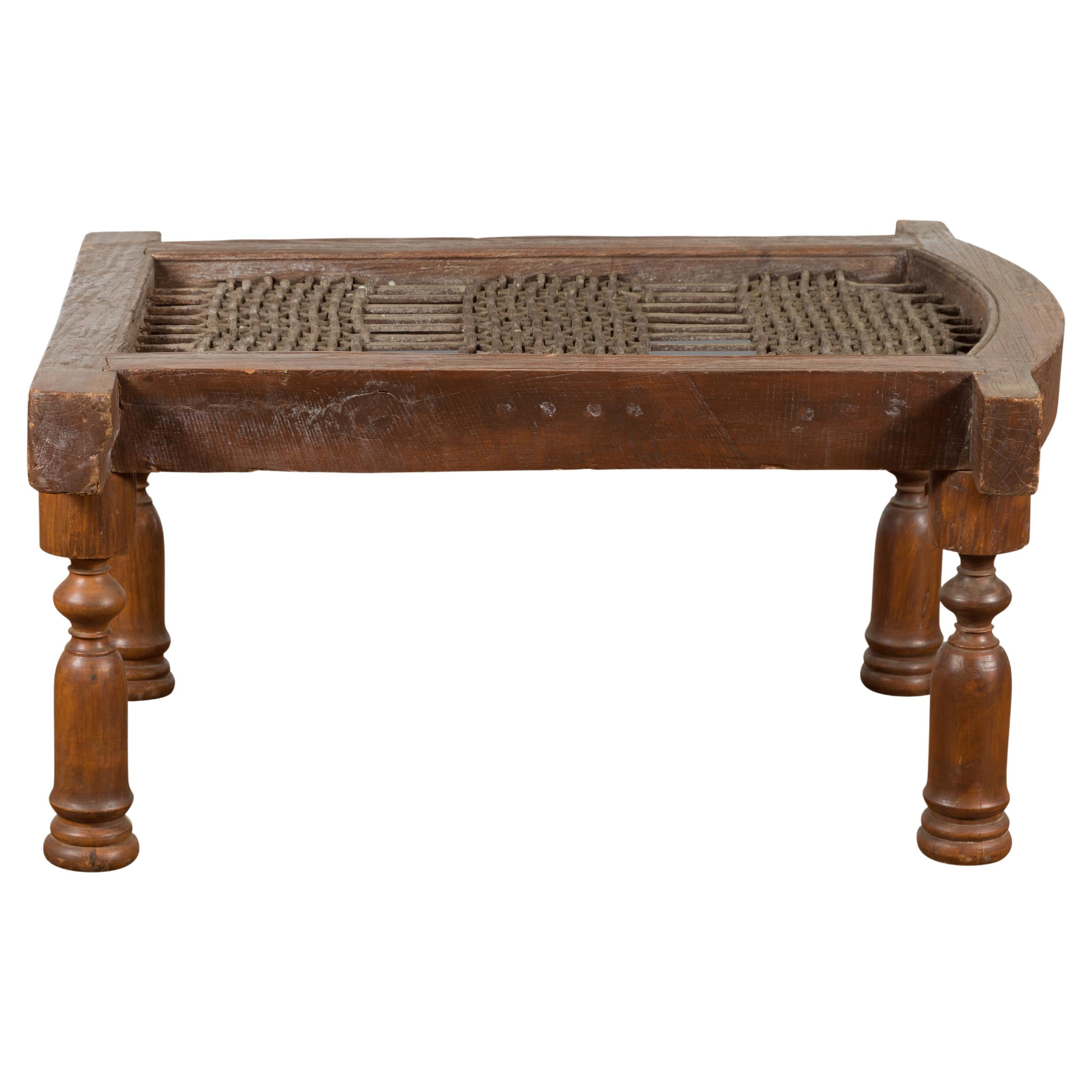 Rustic 19th Century Indian Iron Window Grate Made Into a Coffee Table For Sale
