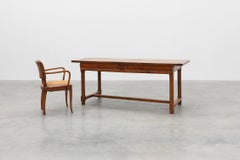 Mesa de comedor rústica del siglo XIX, de Oak, con cajones que se abren lateralmente, Francia