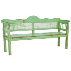 Antique Rustic 19th Century Painted Swedish Bench