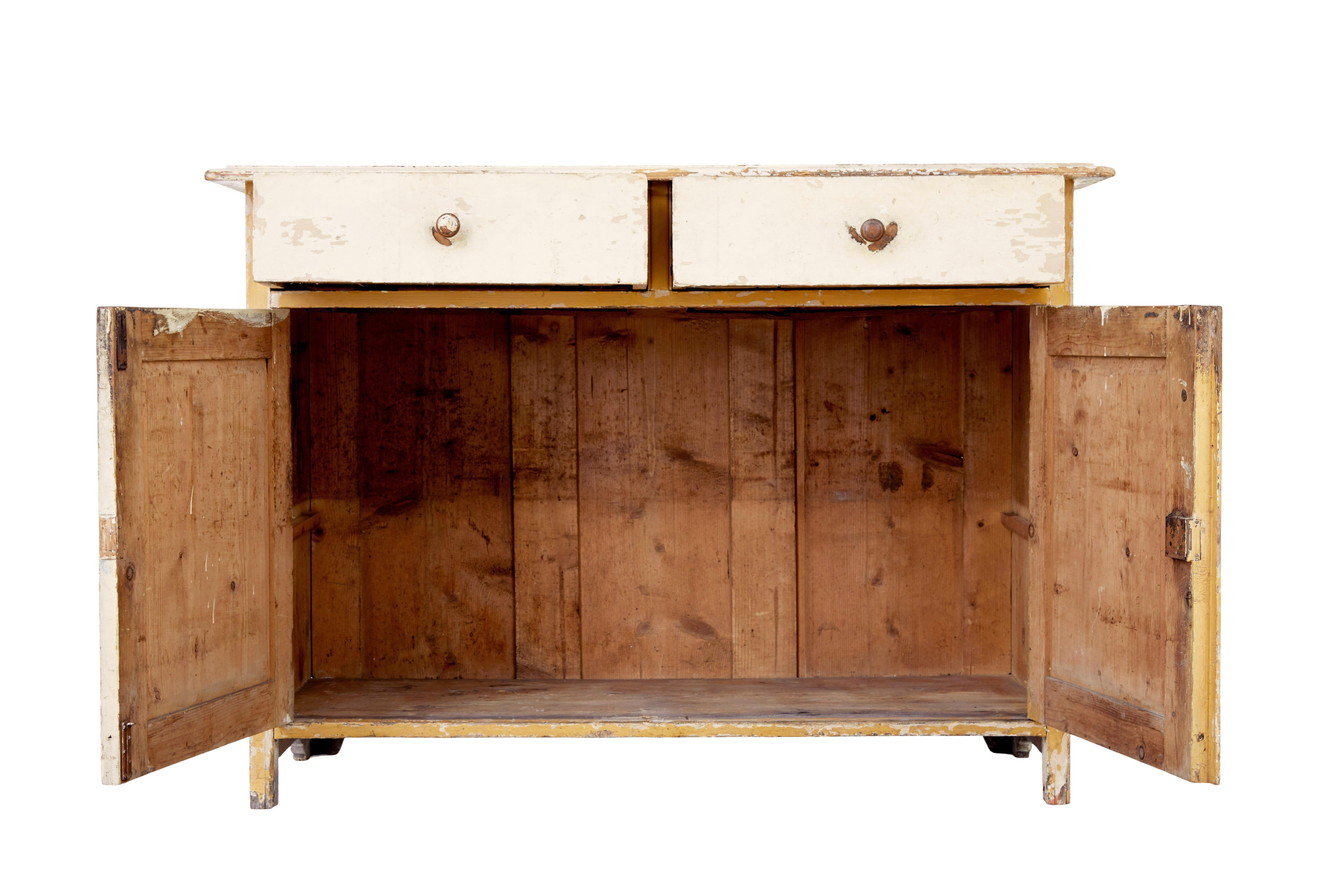 19th Century Rustic 19th century painted Swedish pine cupboard For Sale