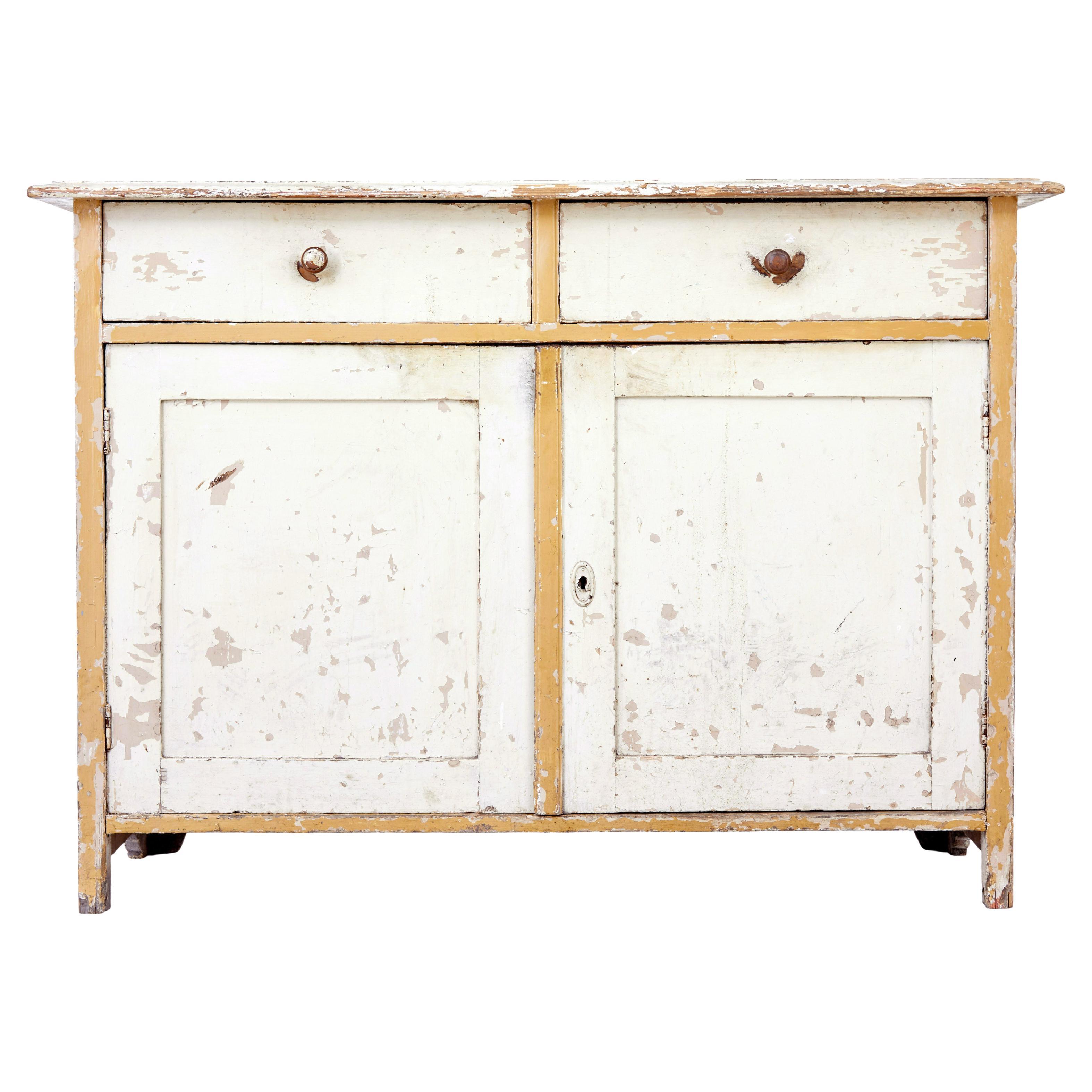 Rustic 19th century painted Swedish pine cupboard For Sale