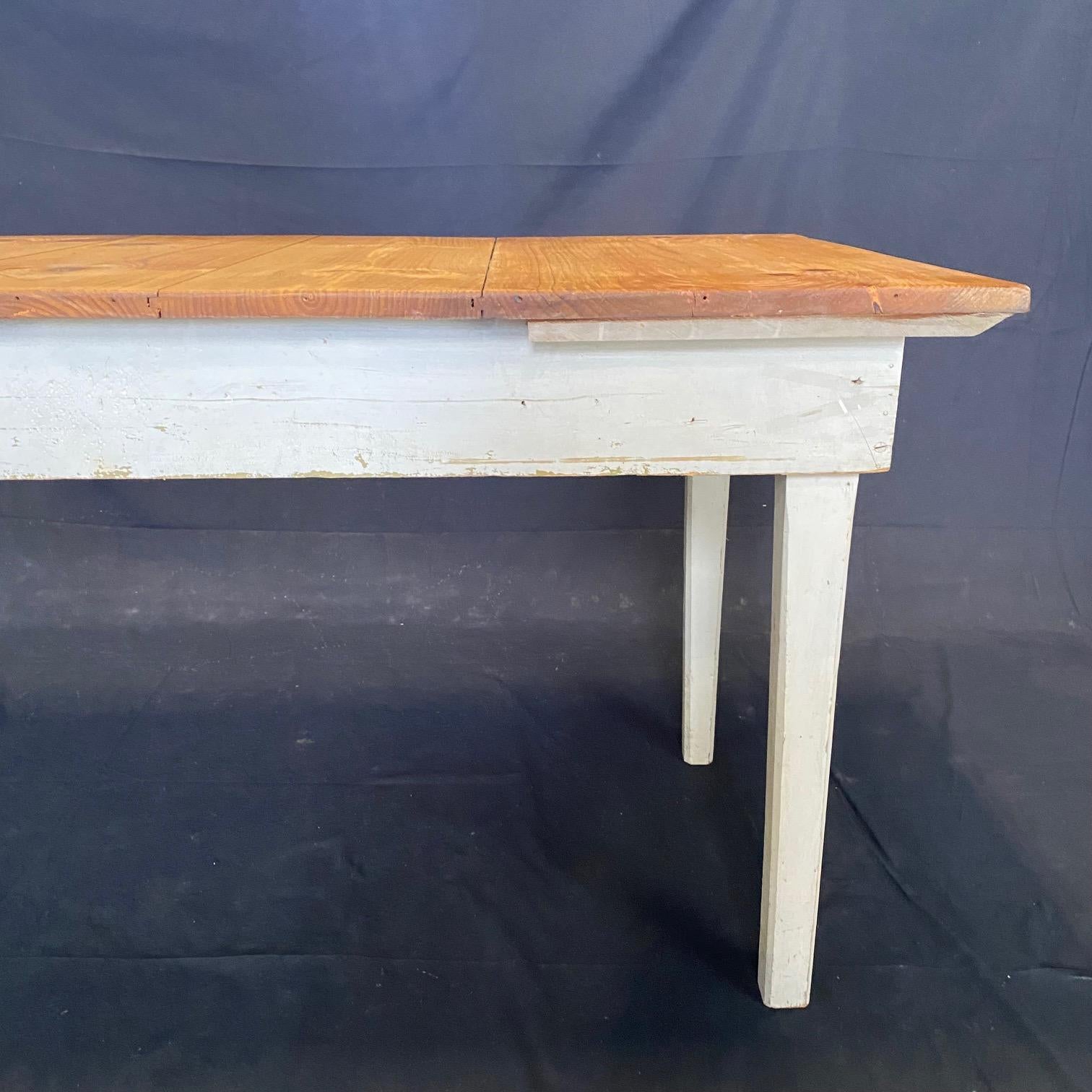 Rustic 19th Century Pine Farmhouse Dining Table from a Grange Hall in Maine For Sale 7