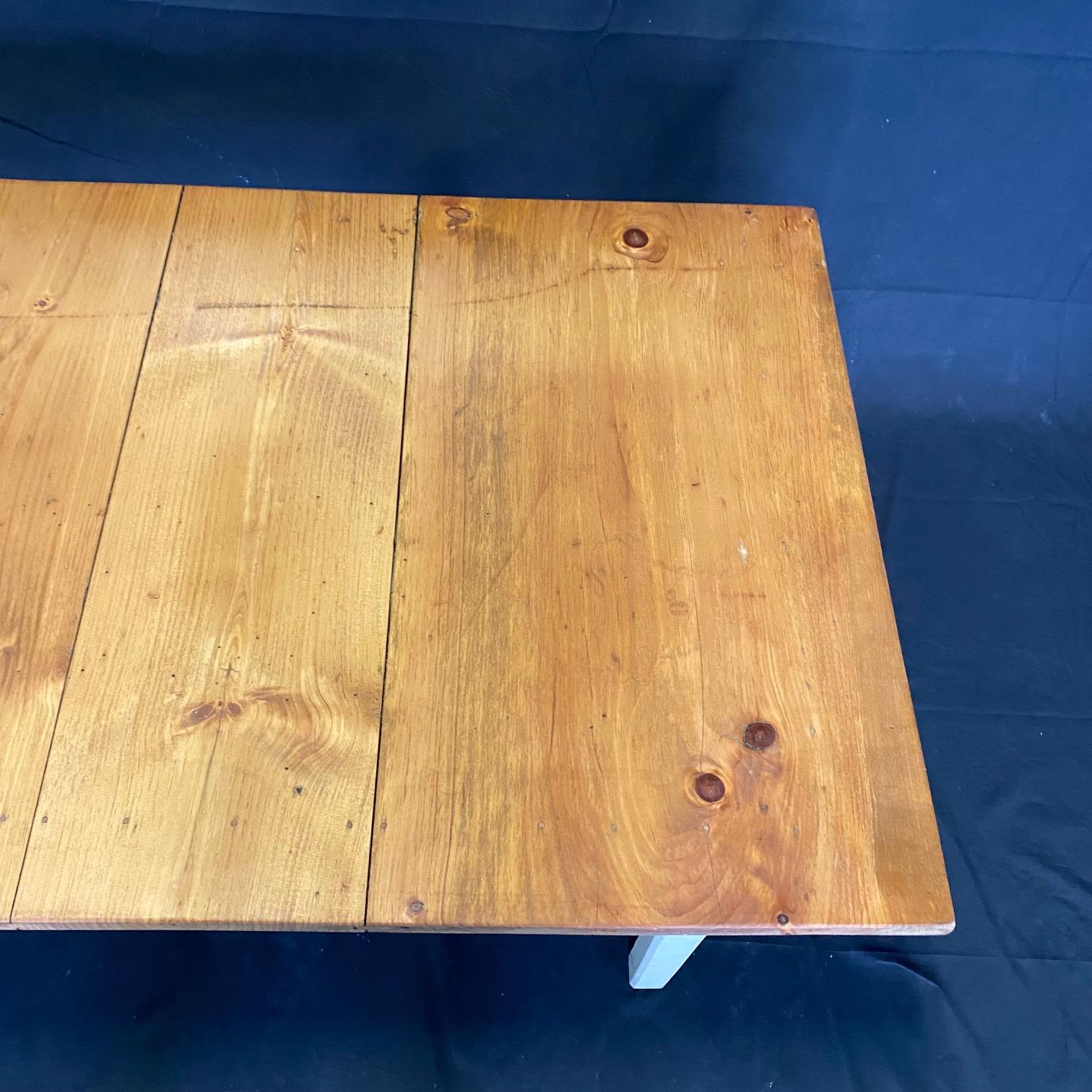 American Rustic 19th Century Pine Farmhouse Dining Table from a Grange Hall in Maine For Sale