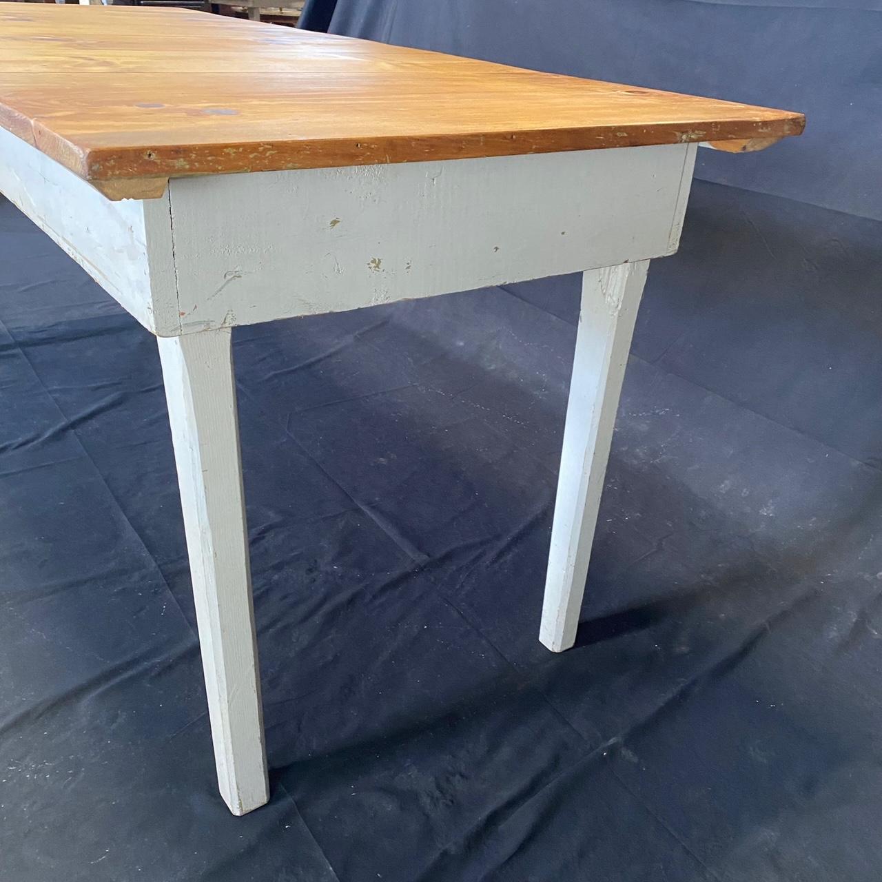 Rustic 19th Century Pine Farmhouse Dining Table from a Grange Hall in Maine For Sale 2